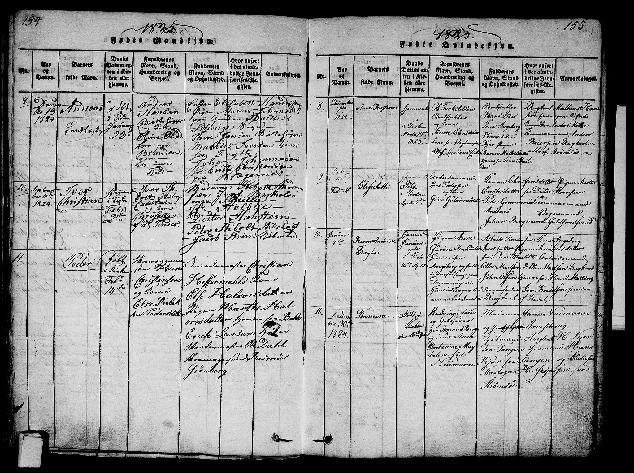 Strømsø kirkebøker, AV/SAKO-A-246/G/Ga/L0001: Parish register (copy) no. 1, 1815-1829, p. 154-155