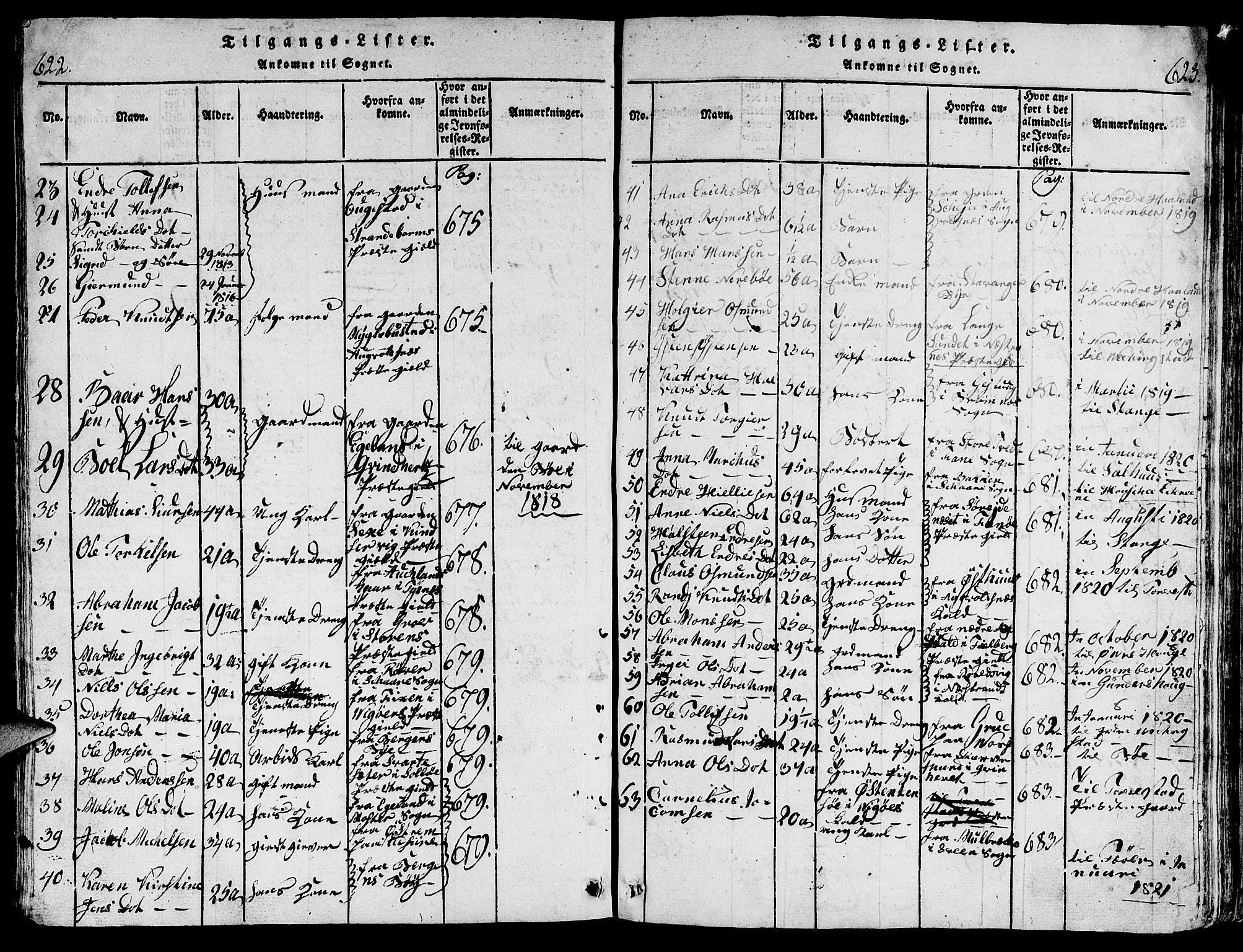 Torvastad sokneprestkontor, SAST/A -101857/H/Ha/Hab/L0001: Parish register (copy) no. B 1 /1, 1817-1835, p. 622-623