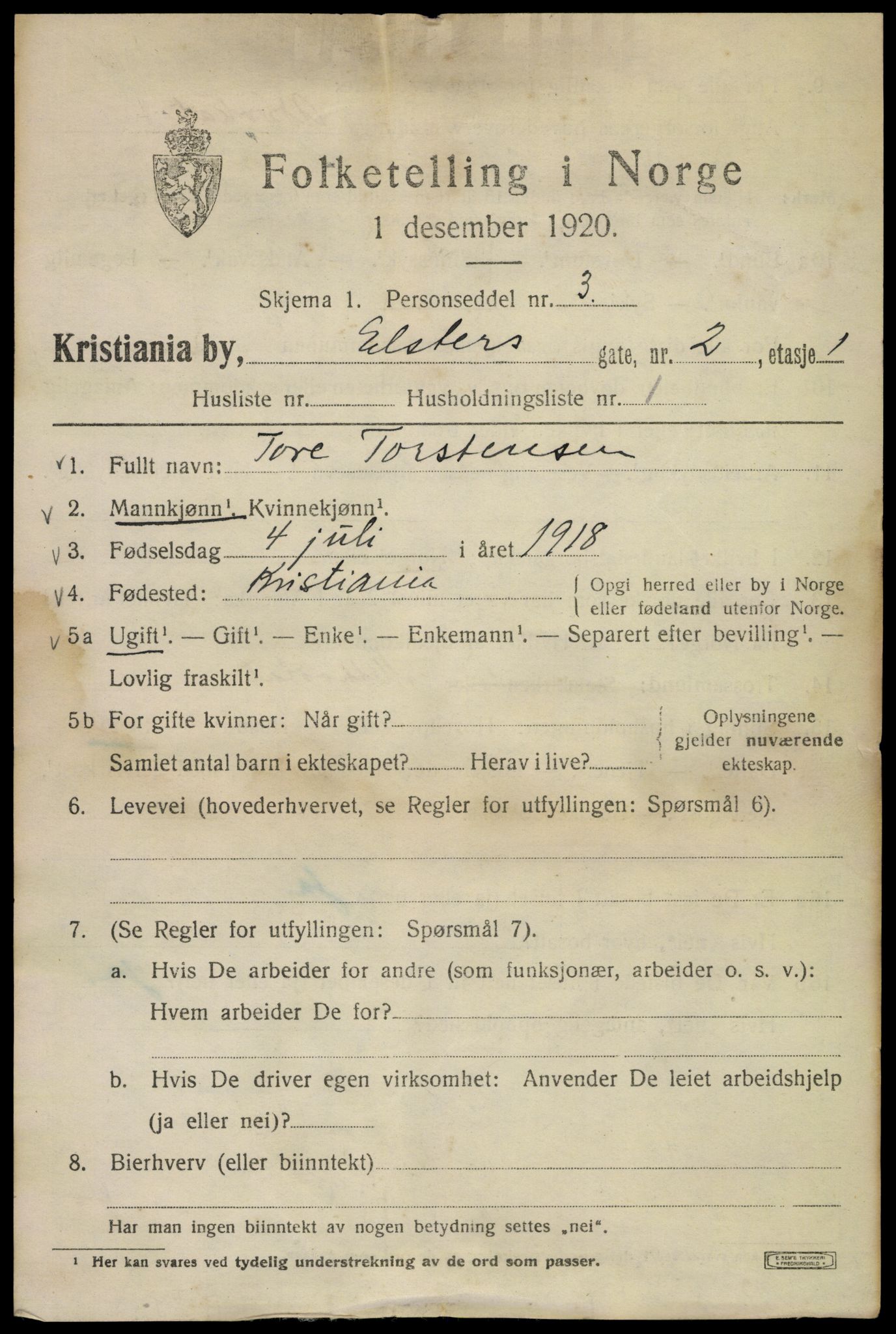 SAO, 1920 census for Kristiania, 1920, p. 215043