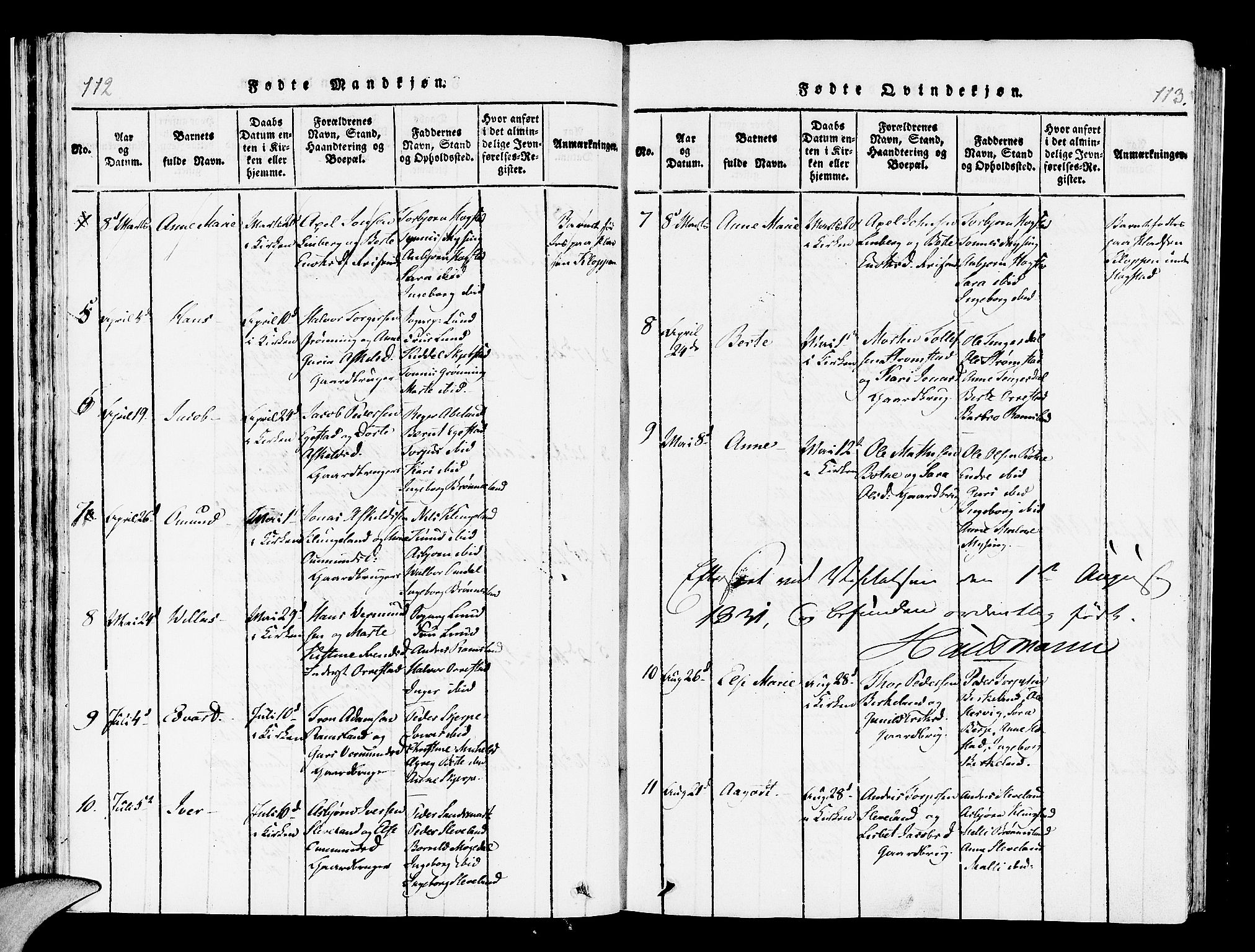 Helleland sokneprestkontor, AV/SAST-A-101810: Parish register (official) no. A 4, 1815-1834, p. 112-113