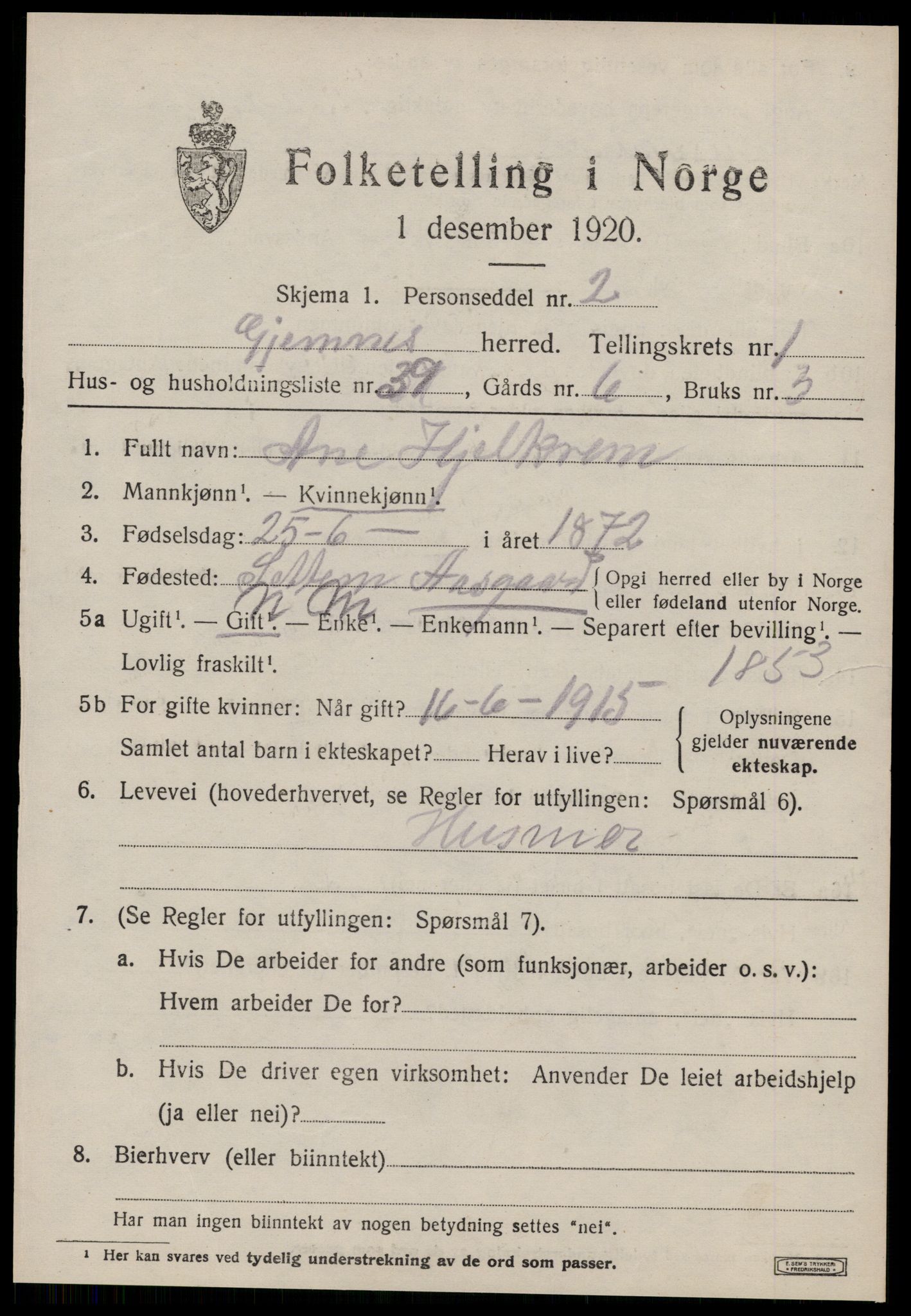 SAT, 1920 census for Gjemnes, 1920, p. 722