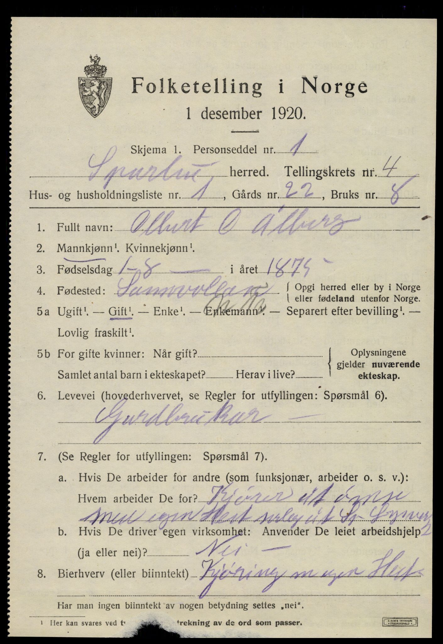 SAT, 1920 census for Sparbu, 1920, p. 5171