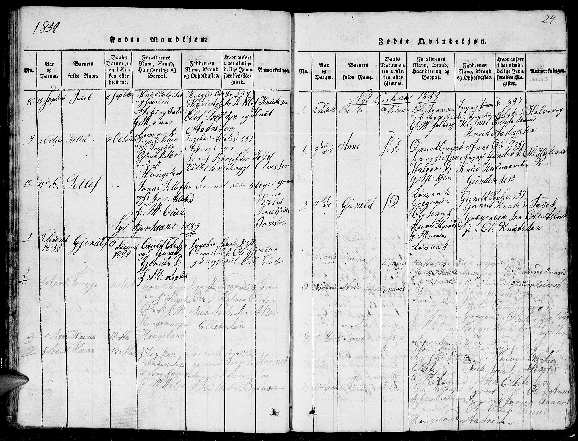 Herefoss sokneprestkontor, AV/SAK-1111-0019/F/Fb/Fbc/L0001: Parish register (copy) no. B 1, 1816-1866, p. 24