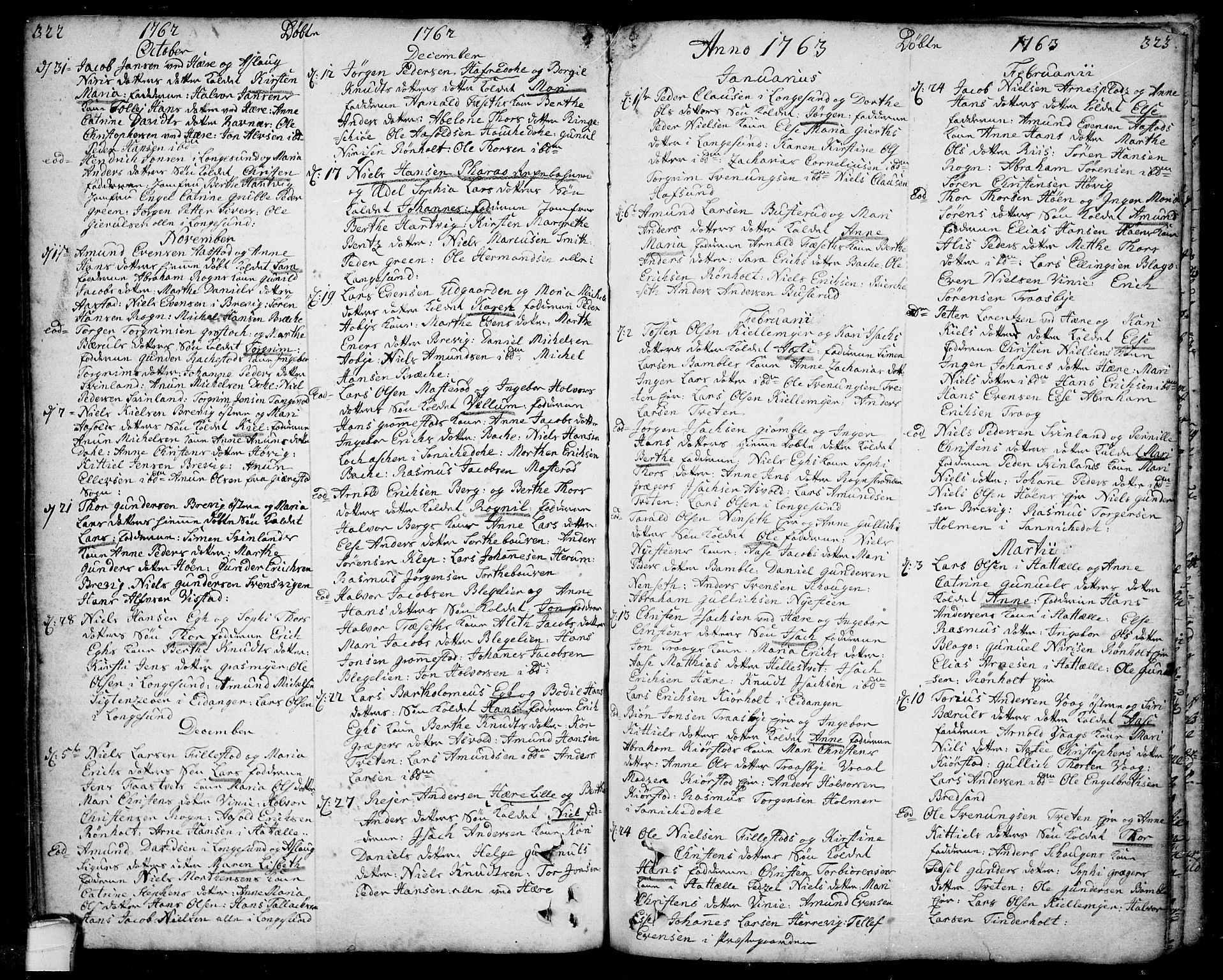 Bamble kirkebøker, SAKO/A-253/F/Fa/L0001: Parish register (official) no. I 1, 1702-1774, p. 322-323