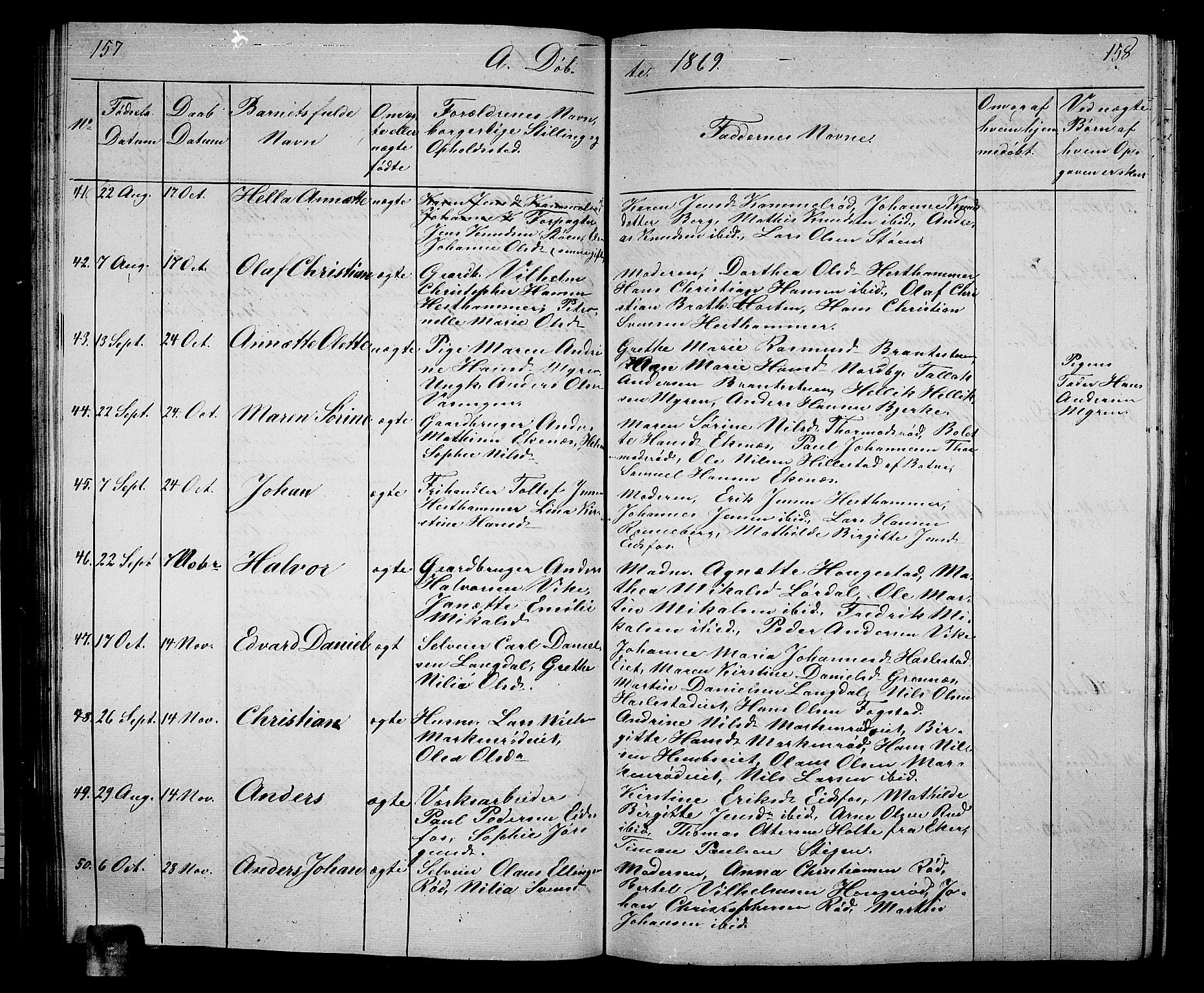 Hof kirkebøker, AV/SAKO-A-64/G/Ga/L0002: Parish register (copy) no. I 2, 1859-1873, p. 157-158