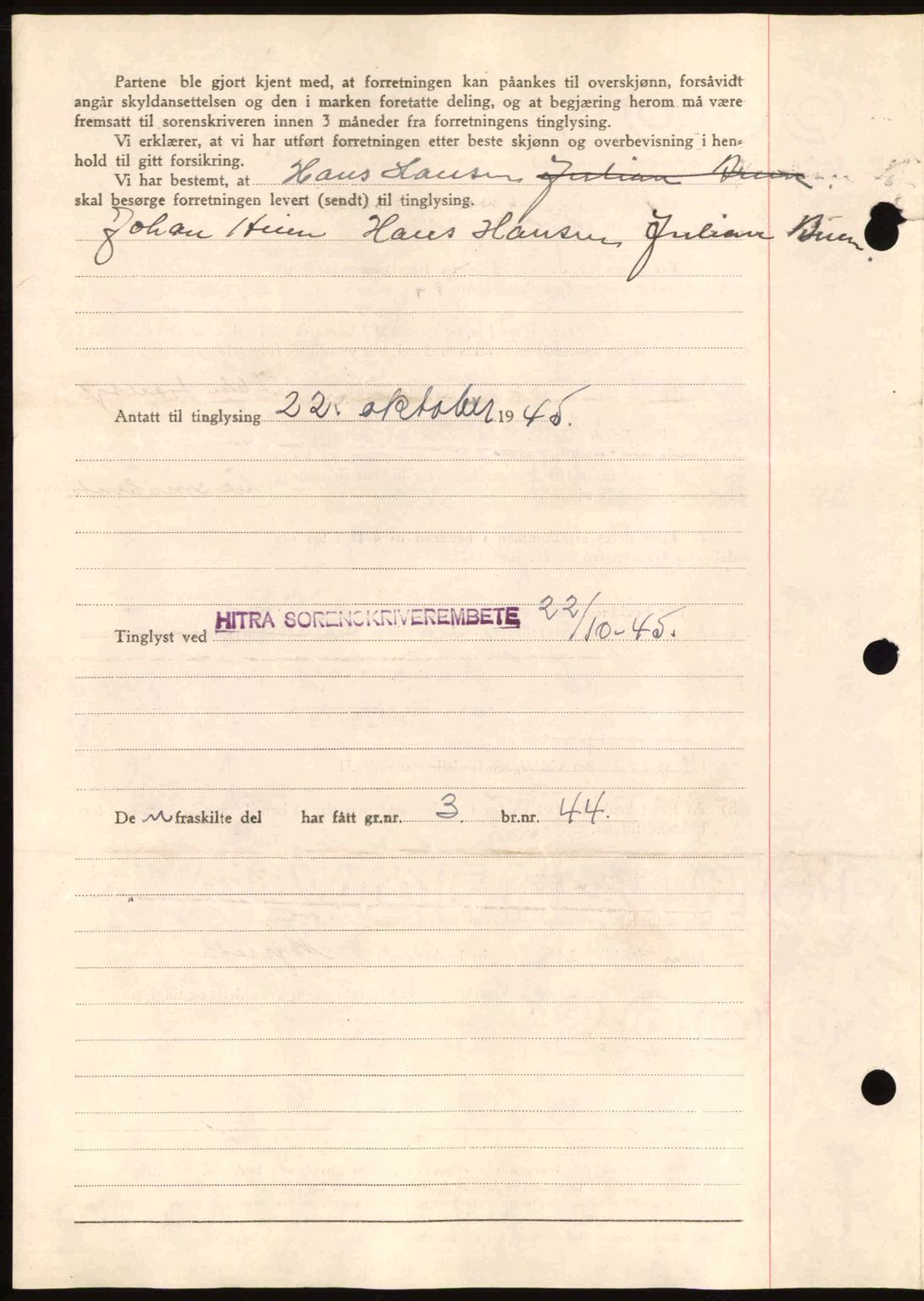 Hitra sorenskriveri, AV/SAT-A-0018/2/2C/2Ca: Mortgage book no. A2, 1943-1945, Diary no: : 542/1945