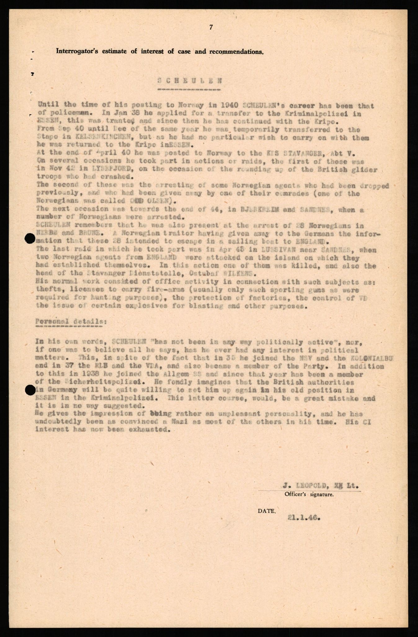 Forsvaret, Forsvarets overkommando II, RA/RAFA-3915/D/Db/L0029: CI Questionaires. Tyske okkupasjonsstyrker i Norge. Tyskere., 1945-1946, p. 170