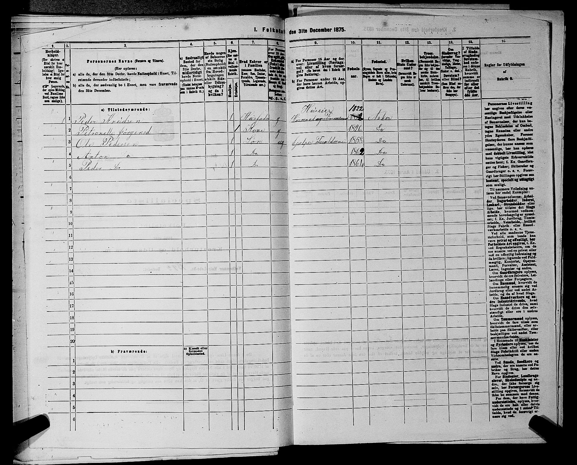 RA, 1875 census for 0220P Asker, 1875, p. 1145