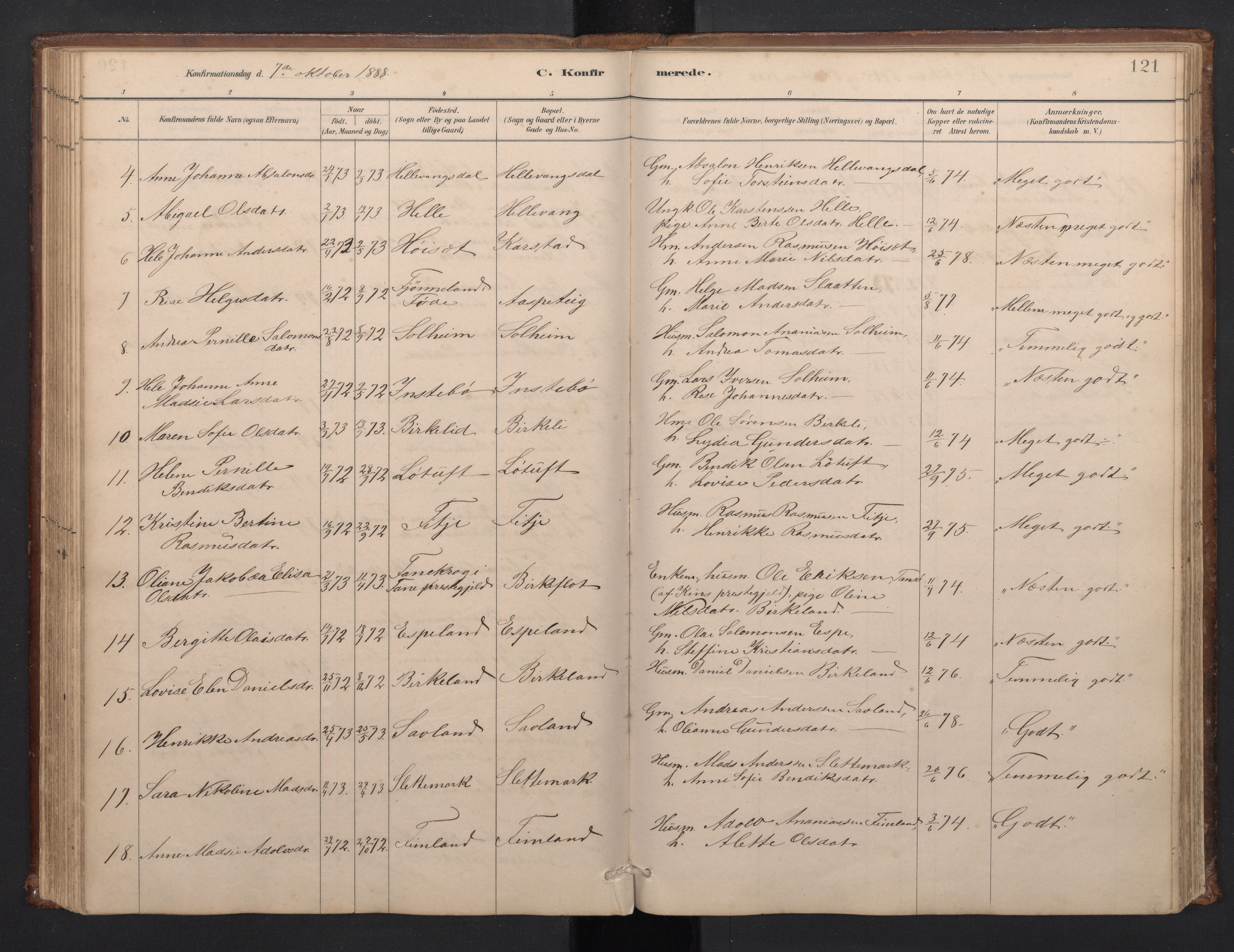 Førde sokneprestembete, AV/SAB-A-79901/H/Hab/Habd/L0003: Parish register (copy) no. D 3, 1881-1897, p. 120b-121a