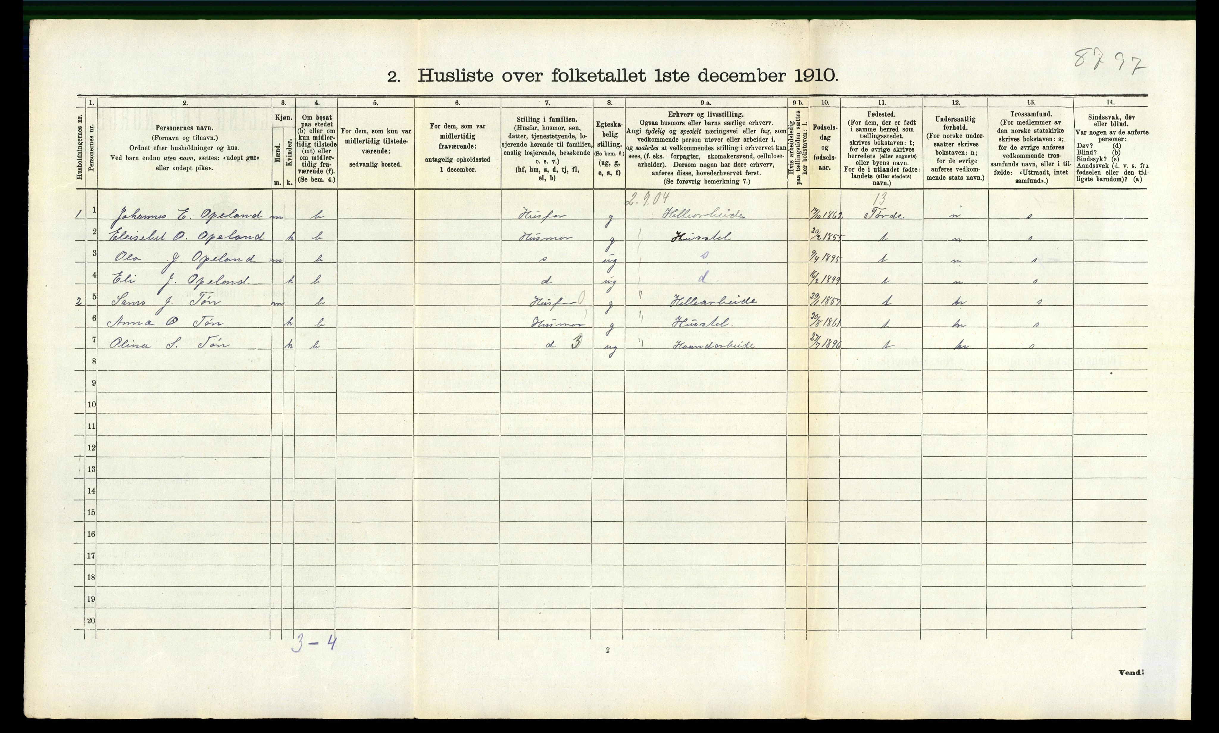 RA, 1910 census for Voss, 1910, p. 1701