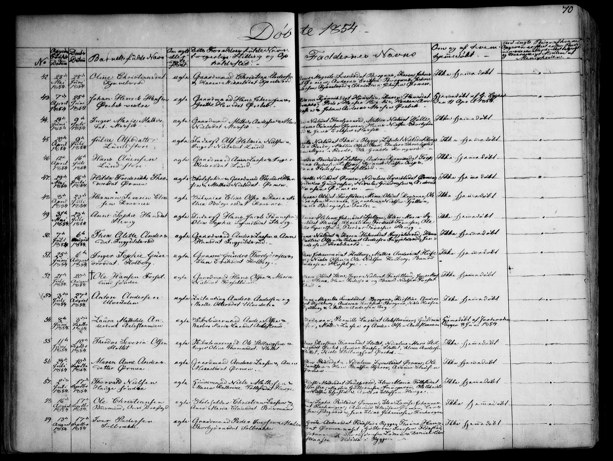 Onsøy prestekontor Kirkebøker, SAO/A-10914/F/Fa/L0003: Parish register (official) no. I 3, 1841-1860, p. 70