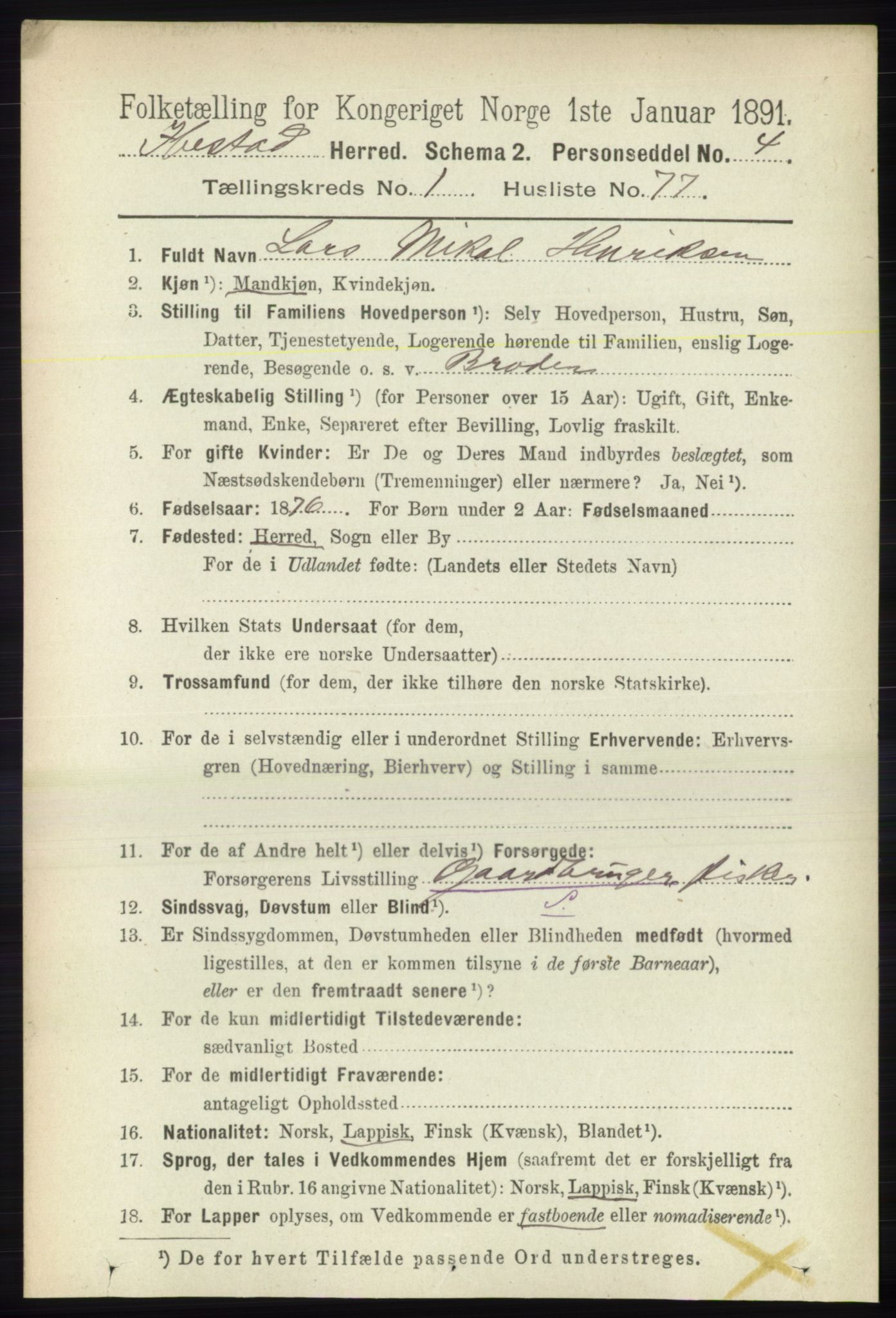 RA, 1891 census for 1917 Ibestad, 1891, p. 652