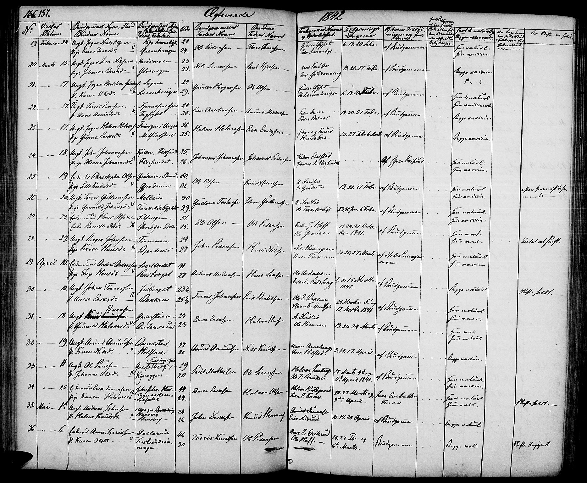 Hof prestekontor, SAH/PREST-038/H/Ha/Haa/L0007: Parish register (official) no. 7, 1841-1848, p. 157
