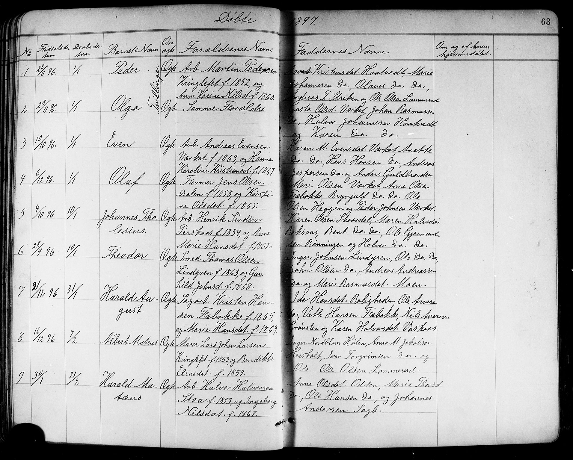 Holla kirkebøker, AV/SAKO-A-272/G/Ga/L0005: Parish register (copy) no. I 5, 1891-1917, p. 63