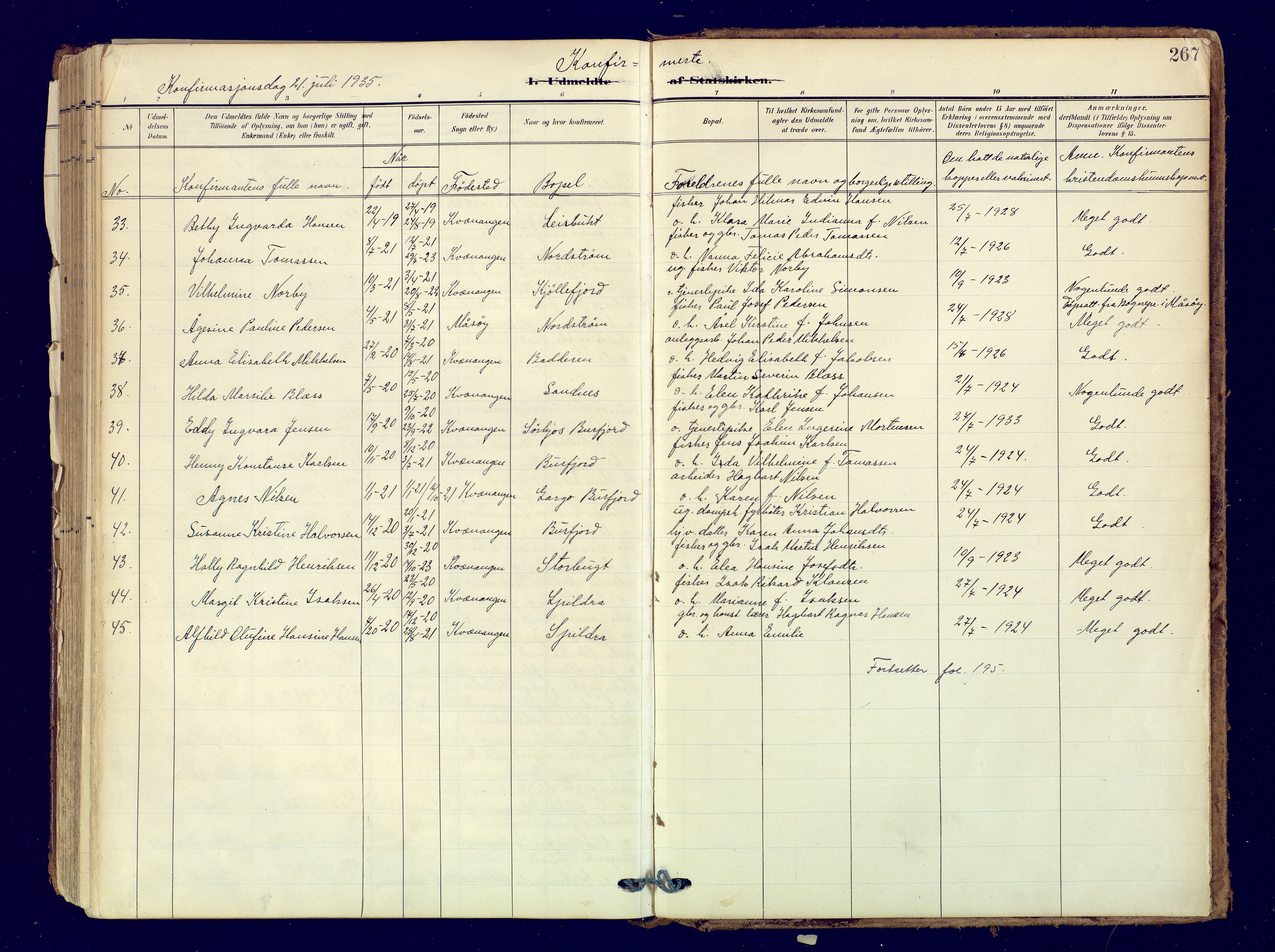 Skjervøy sokneprestkontor, AV/SATØ-S-1300/H/Ha/Haa: Parish register (official) no. 19, 1908-1936, p. 267