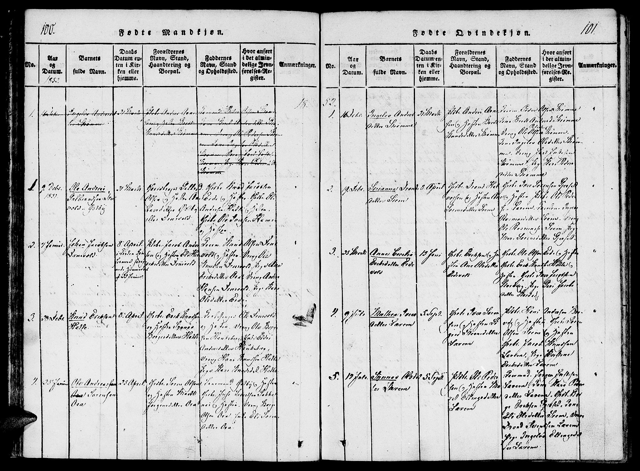 Ministerialprotokoller, klokkerbøker og fødselsregistre - Møre og Romsdal, SAT/A-1454/542/L0551: Parish register (official) no. 542A01, 1818-1853, p. 100-101
