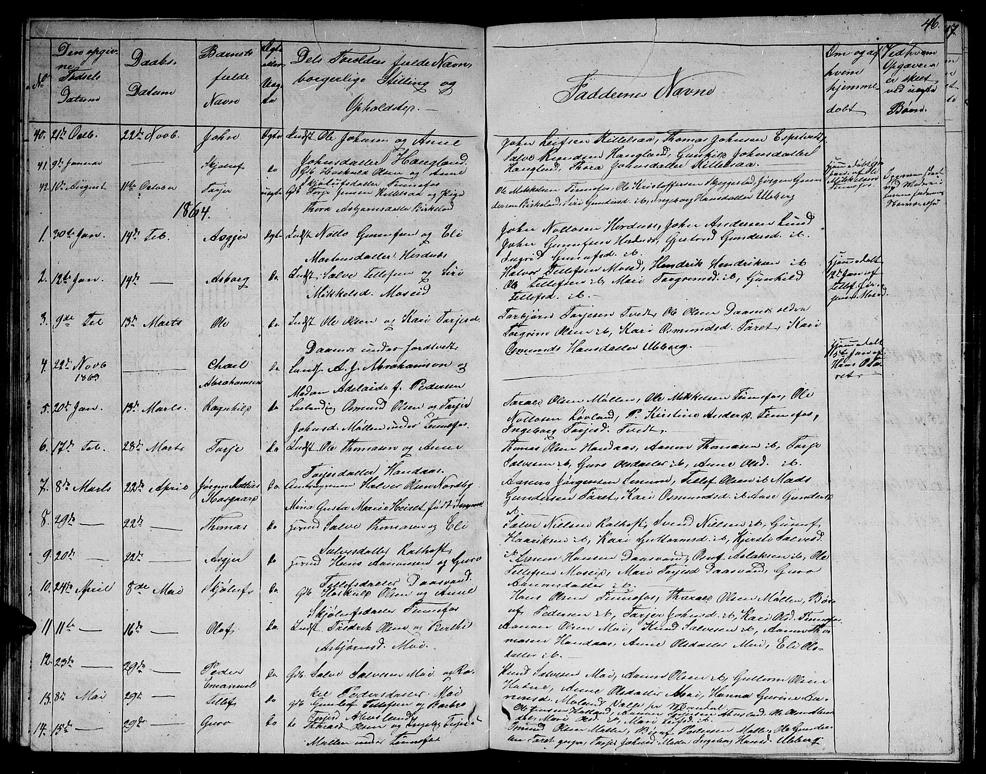 Evje sokneprestkontor, AV/SAK-1111-0008/F/Fb/Fbb/L0001: Parish register (copy) no. B 1, 1849-1878, p. 46