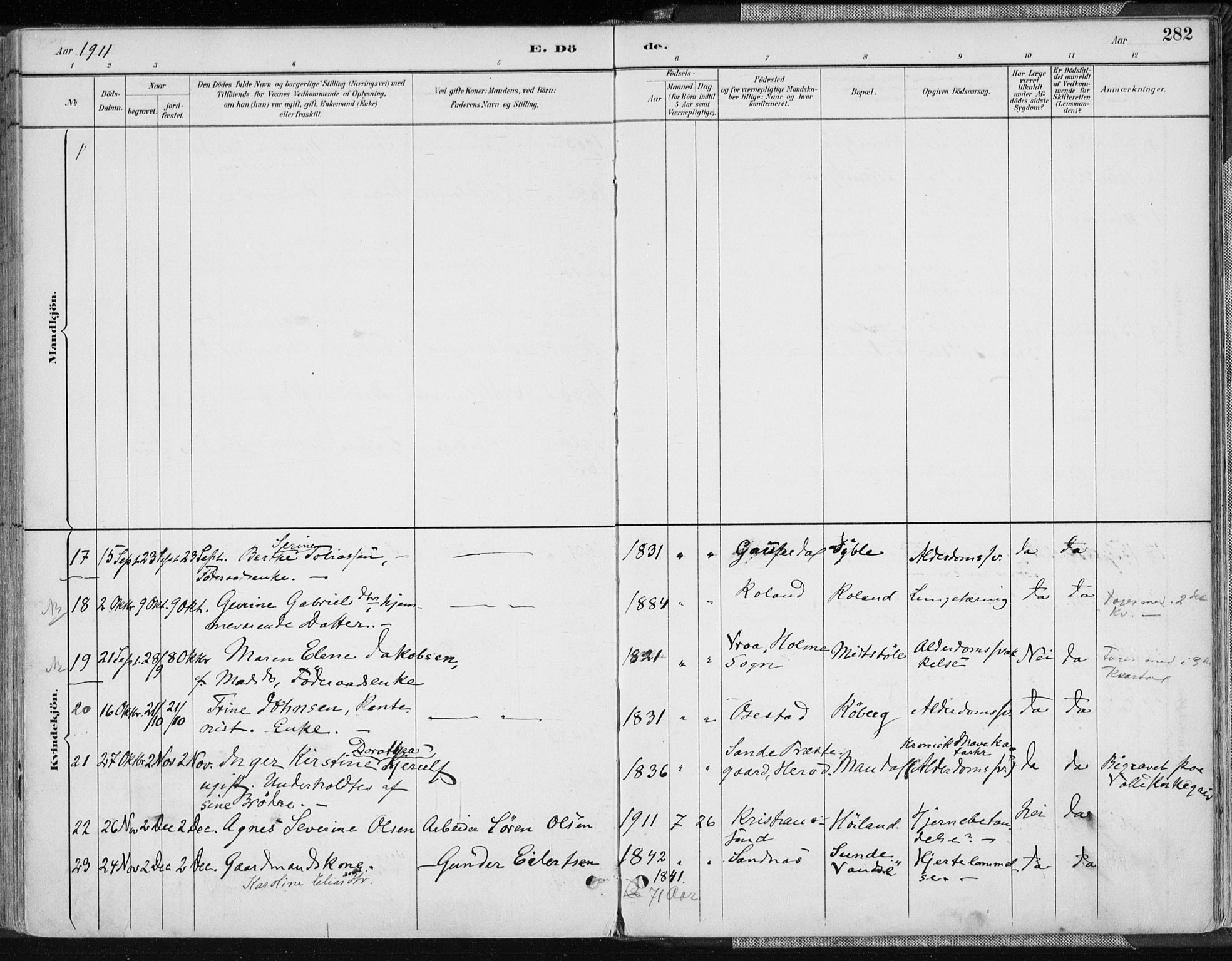 Sør-Audnedal sokneprestkontor, AV/SAK-1111-0039/F/Fa/Fab/L0010: Parish register (official) no. A 10, 1892-1913, p. 282