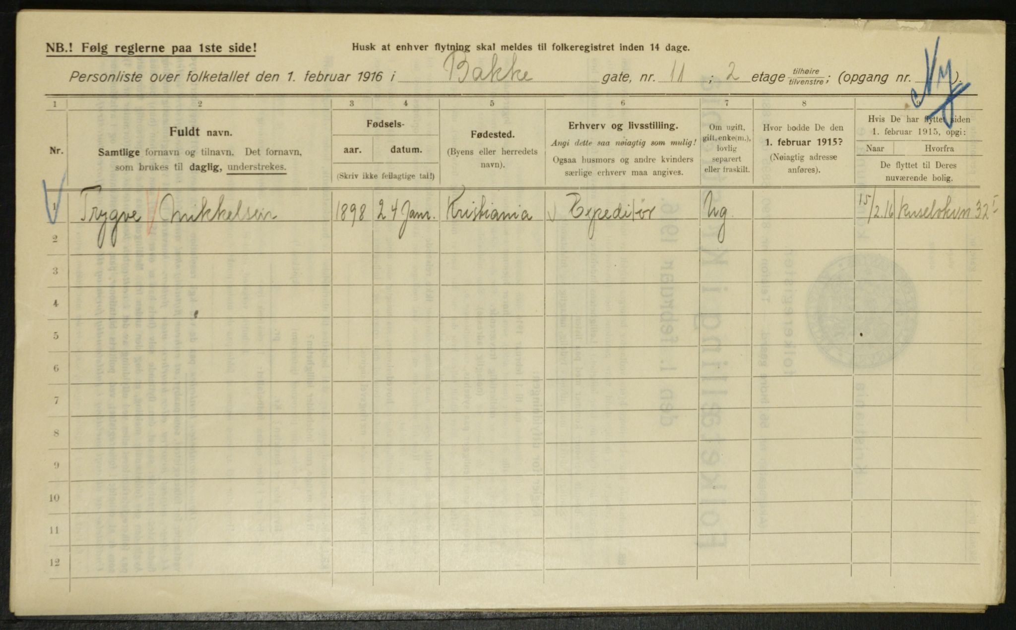 OBA, Municipal Census 1916 for Kristiania, 1916, p. 2840