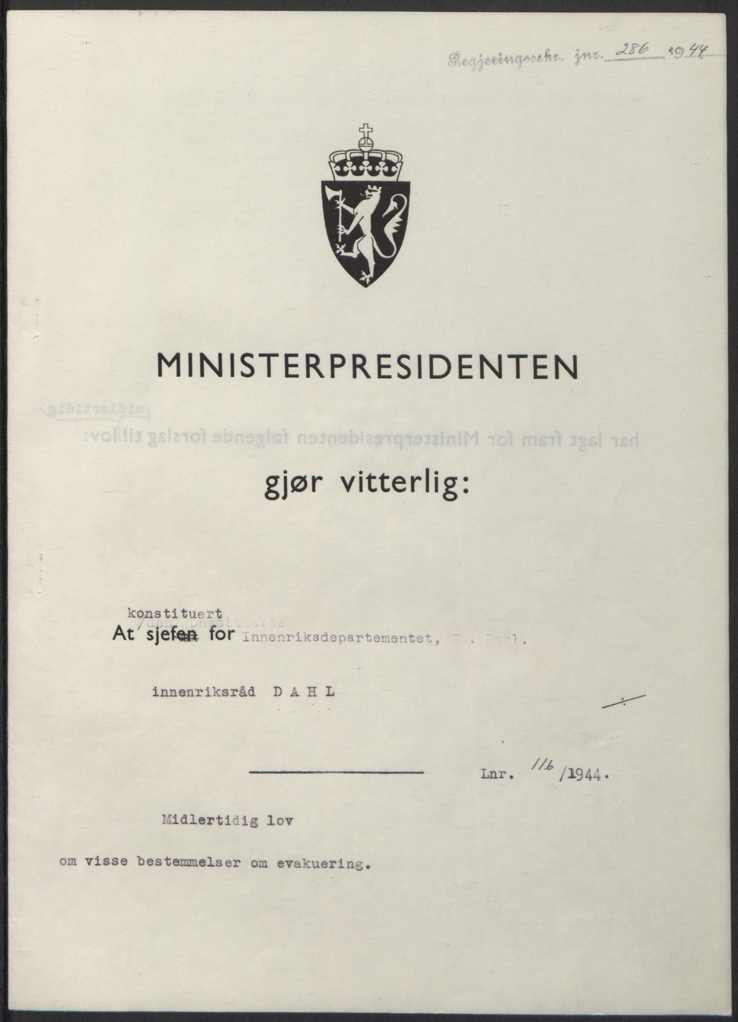 NS-administrasjonen 1940-1945 (Statsrådsekretariatet, de kommisariske statsråder mm), RA/S-4279/D/Db/L0100: Lover, 1944, p. 553