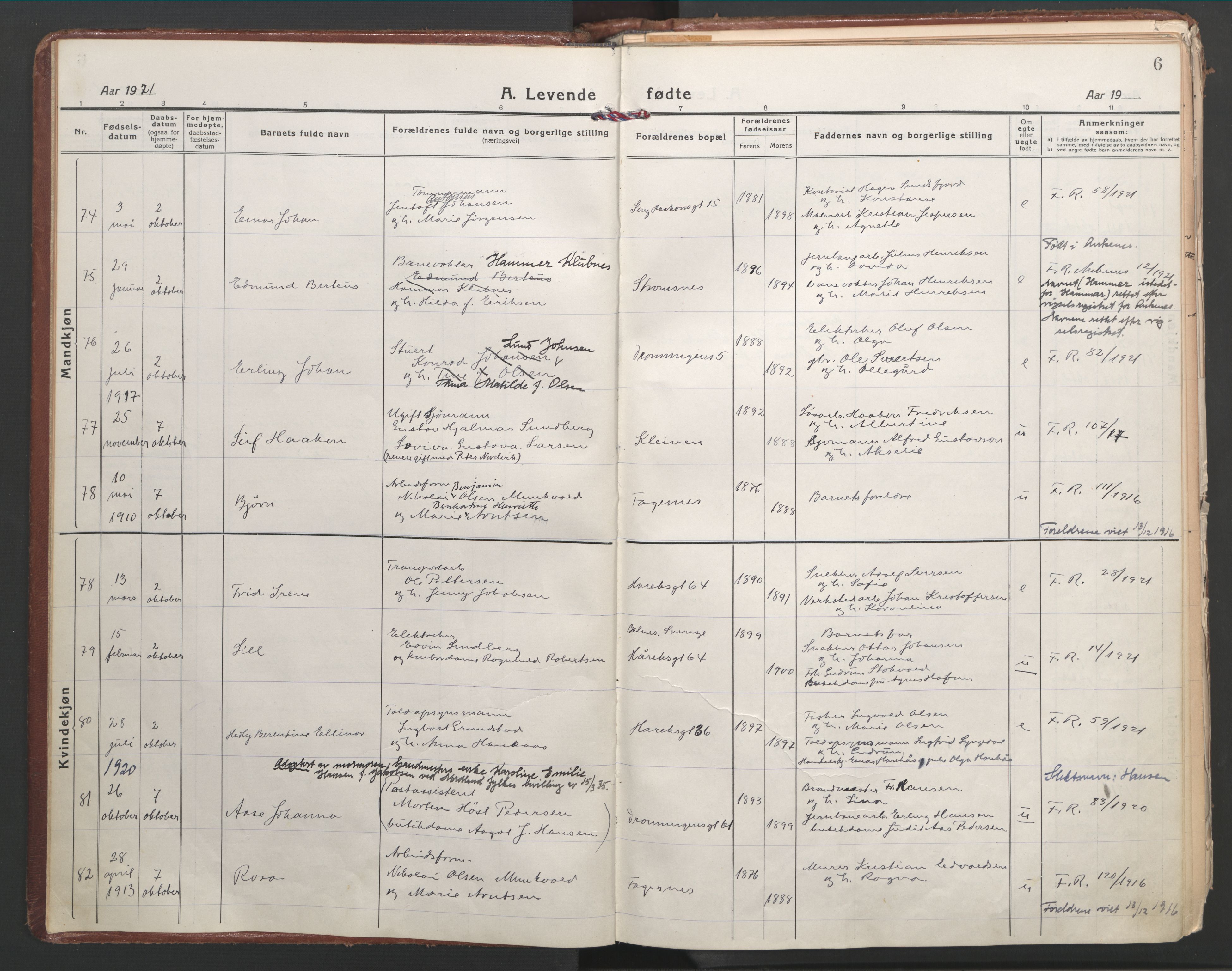 Ministerialprotokoller, klokkerbøker og fødselsregistre - Nordland, AV/SAT-A-1459/871/L1003: Parish register (official) no. 871A19, 1921-1930, p. 6