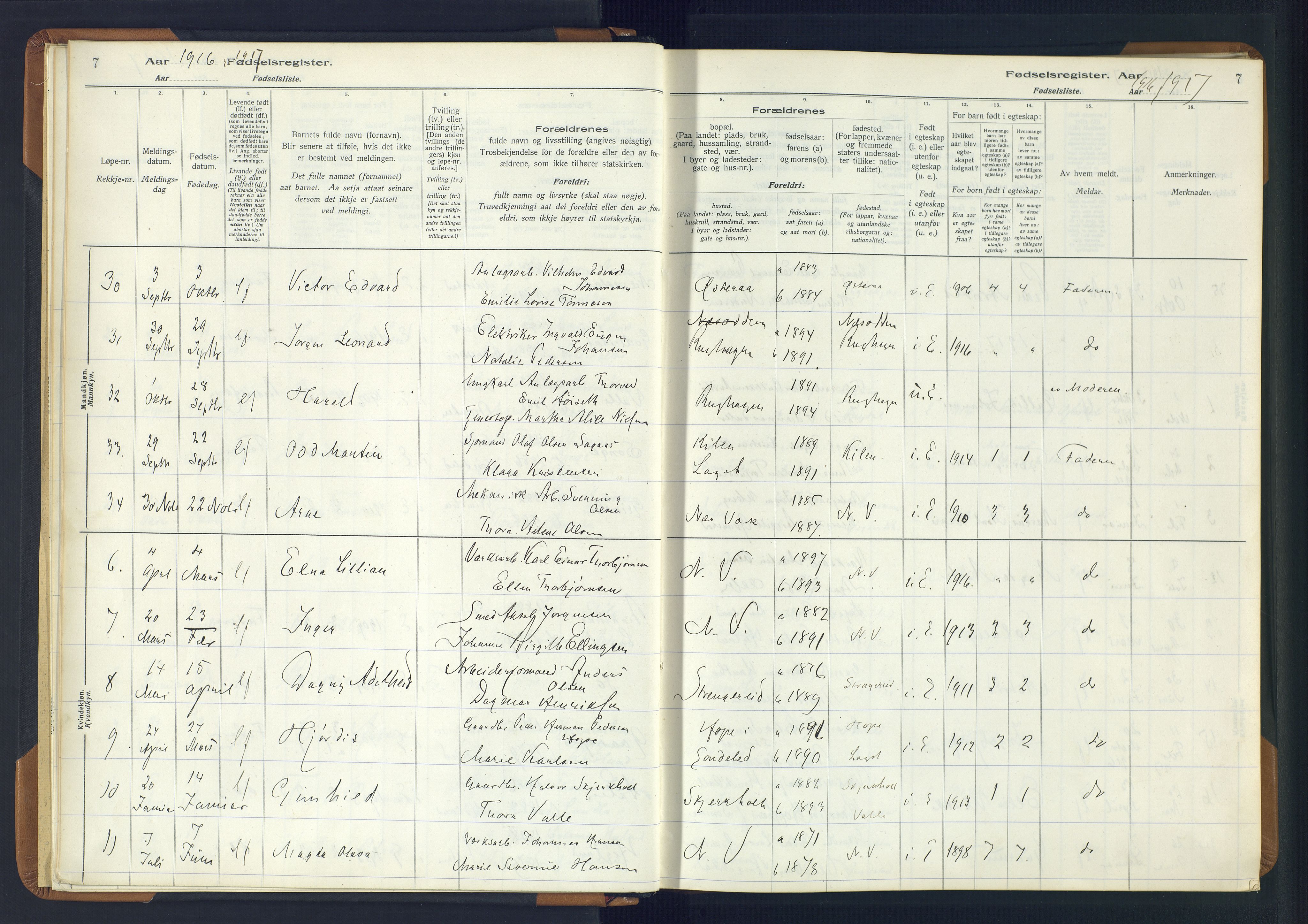 Holt sokneprestkontor, AV/SAK-1111-0021/J/Ja/L0001: Birth register no. II.4.1, 1916-1946, p. 7