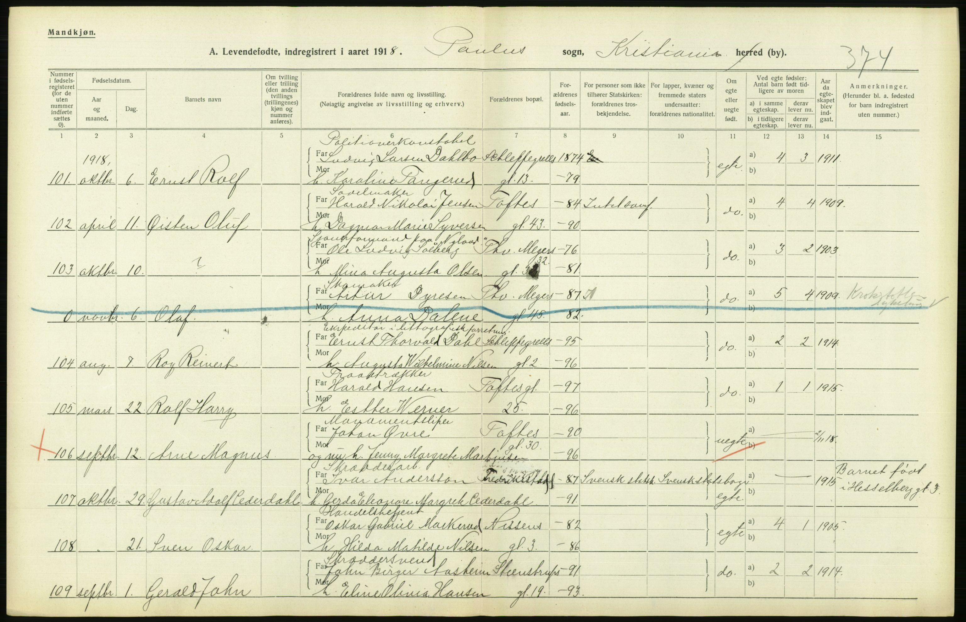 Statistisk sentralbyrå, Sosiodemografiske emner, Befolkning, AV/RA-S-2228/D/Df/Dfb/Dfbh/L0008: Kristiania: Levendefødte menn og kvinner., 1918, p. 650