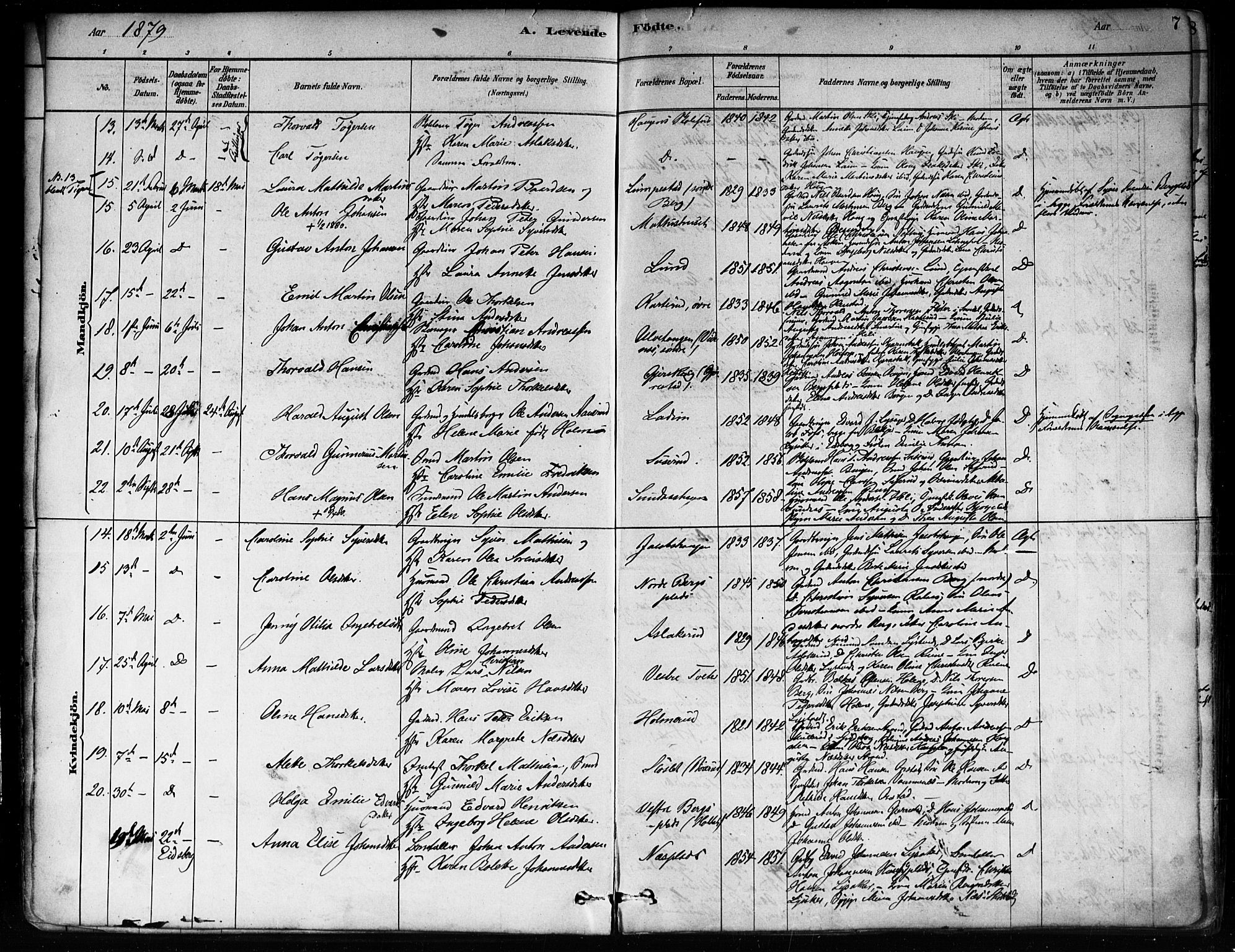 Skiptvet prestekontor Kirkebøker, AV/SAO-A-20009/F/Fa/L0009: Parish register (official) no. 9, 1878-1900, p. 7