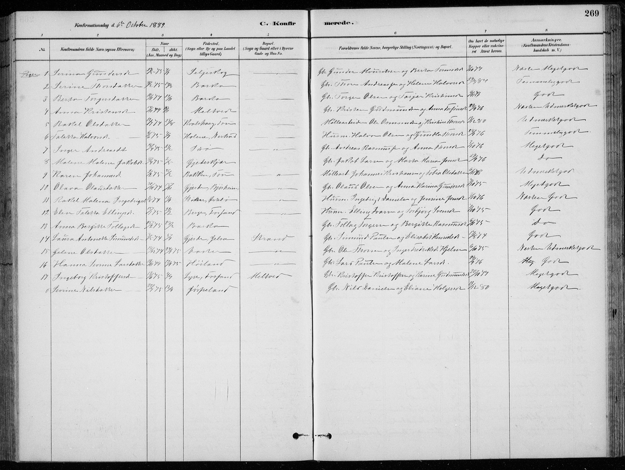 Strand sokneprestkontor, SAST/A-101828/H/Ha/Hab/L0004: Parish register (copy) no. B 4, 1878-1903, p. 269