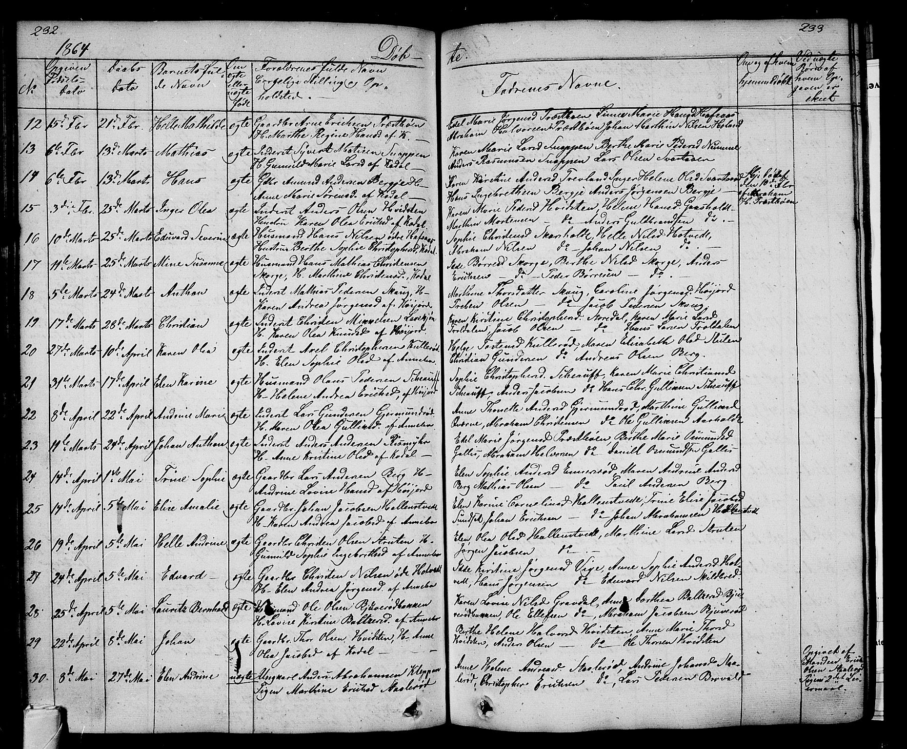 Andebu kirkebøker, AV/SAKO-A-336/G/Ga/L0003: Parish register (copy) no. I 3, 1832-1867, p. 232-233