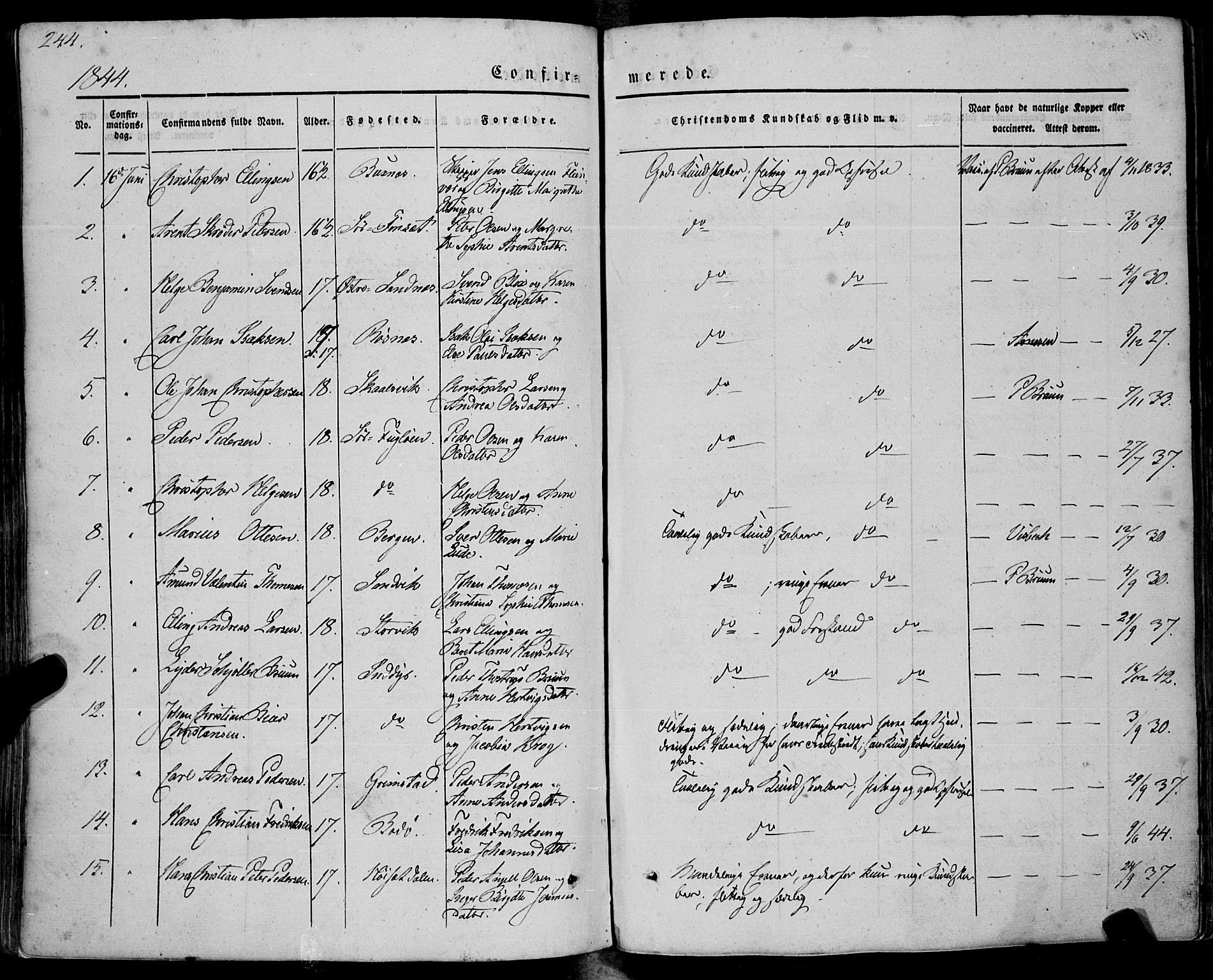 Ministerialprotokoller, klokkerbøker og fødselsregistre - Nordland, SAT/A-1459/805/L0097: Parish register (official) no. 805A04, 1837-1861, p. 244