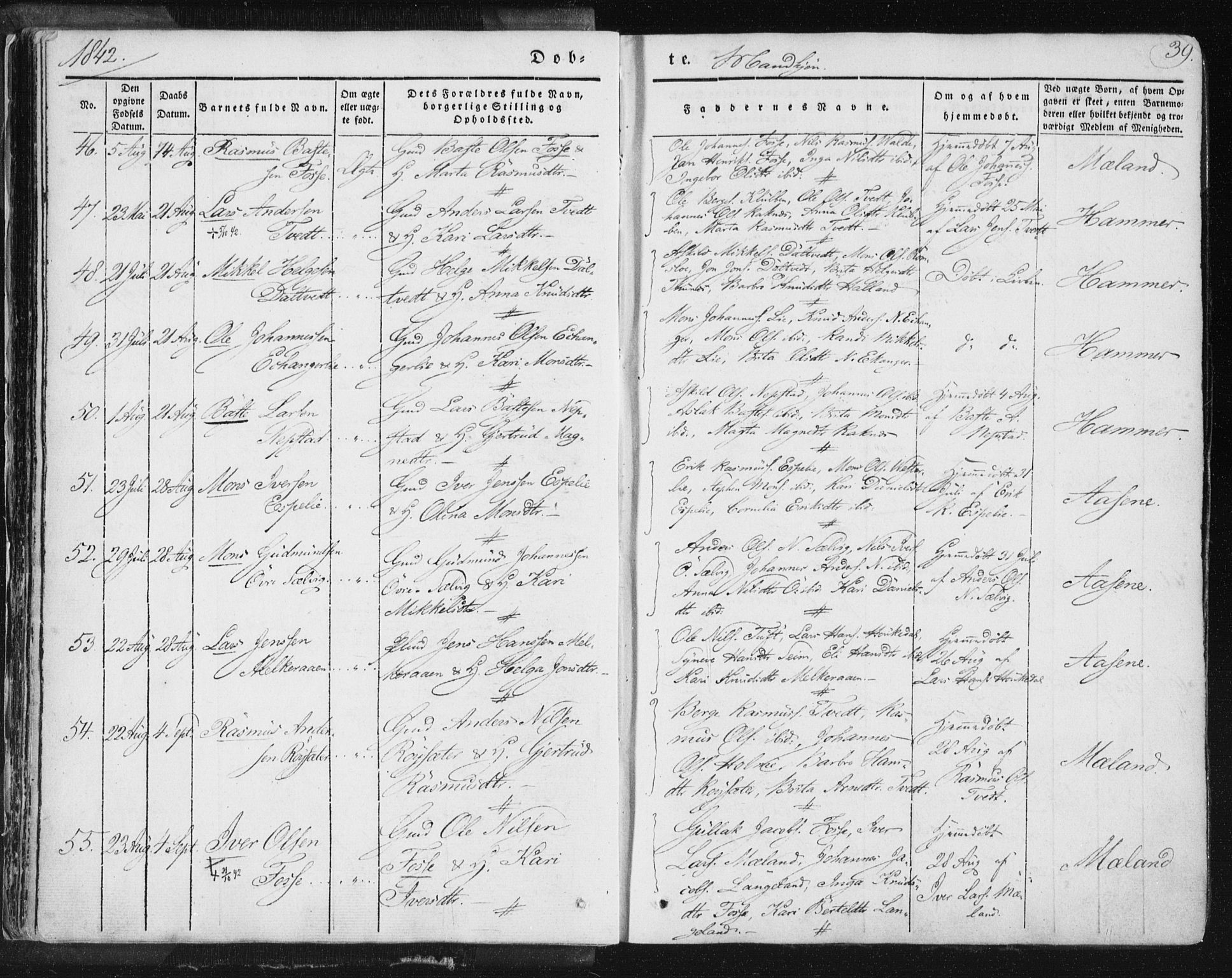 Hamre sokneprestembete, AV/SAB-A-75501/H/Ha/Haa/Haaa/L0012: Parish register (official) no. A 12, 1834-1845, p. 39