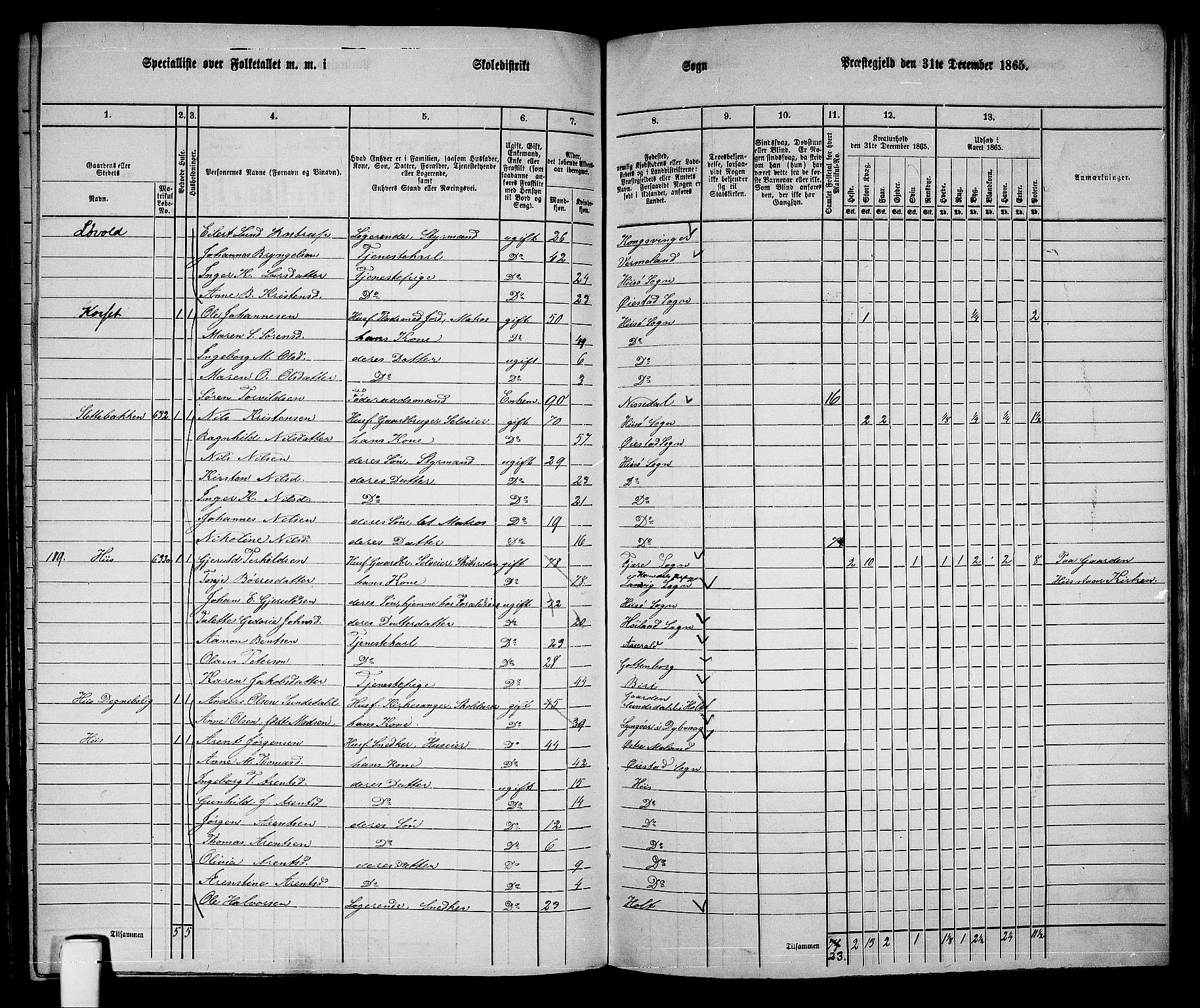 RA, 1865 census for Øyestad, 1865, p. 185