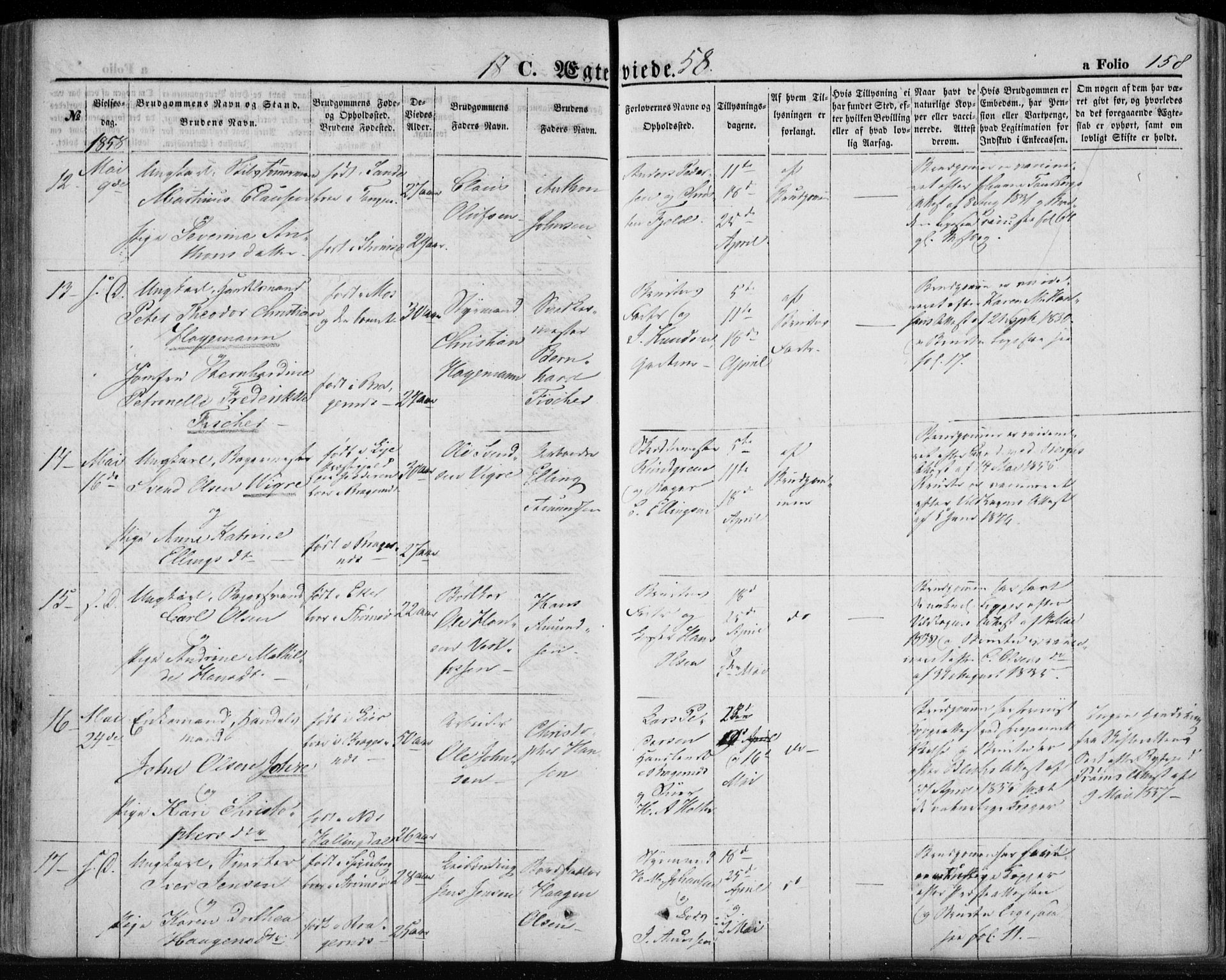 Strømsø kirkebøker, AV/SAKO-A-246/F/Fa/L0017: Parish register (official) no. I 17, 1848-1865, p. 158