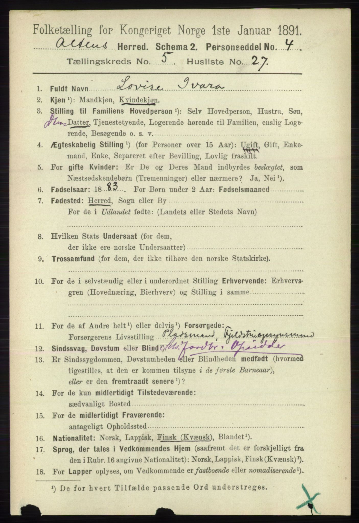 RA, 1891 census for 2012 Alta, 1891, p. 1809