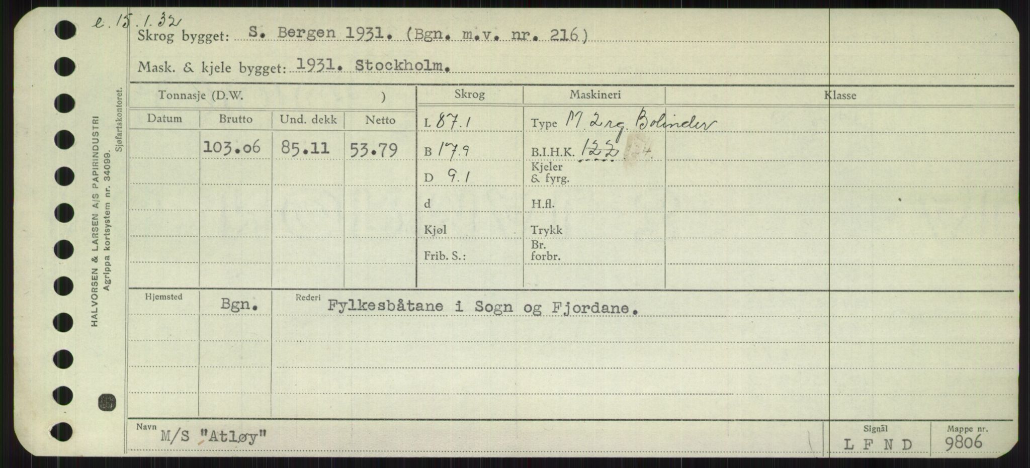 Sjøfartsdirektoratet med forløpere, Skipsmålingen, RA/S-1627/H/Hb/L0001: Fartøy, A-D, p. 111