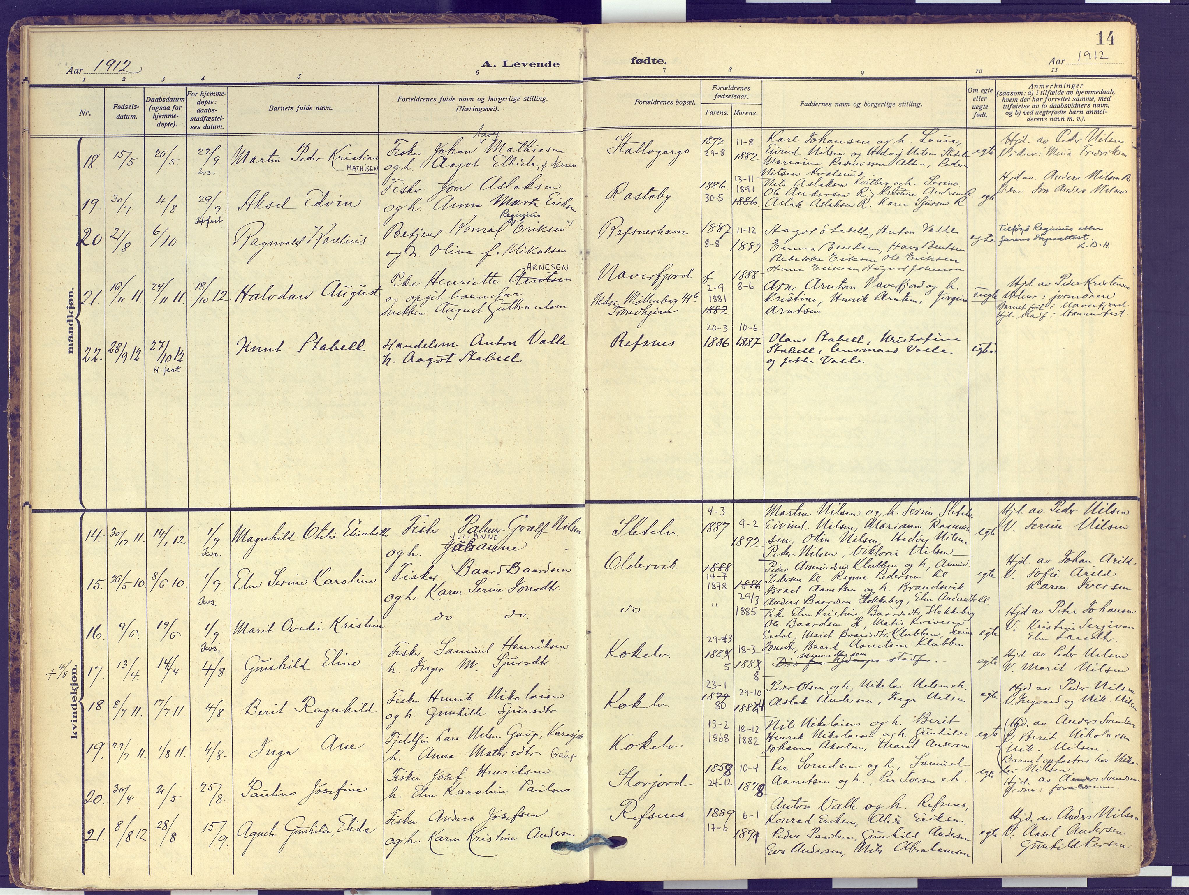 Hammerfest sokneprestkontor, SATØ/S-1347: Parish register (official) no. 16, 1908-1923, p. 14