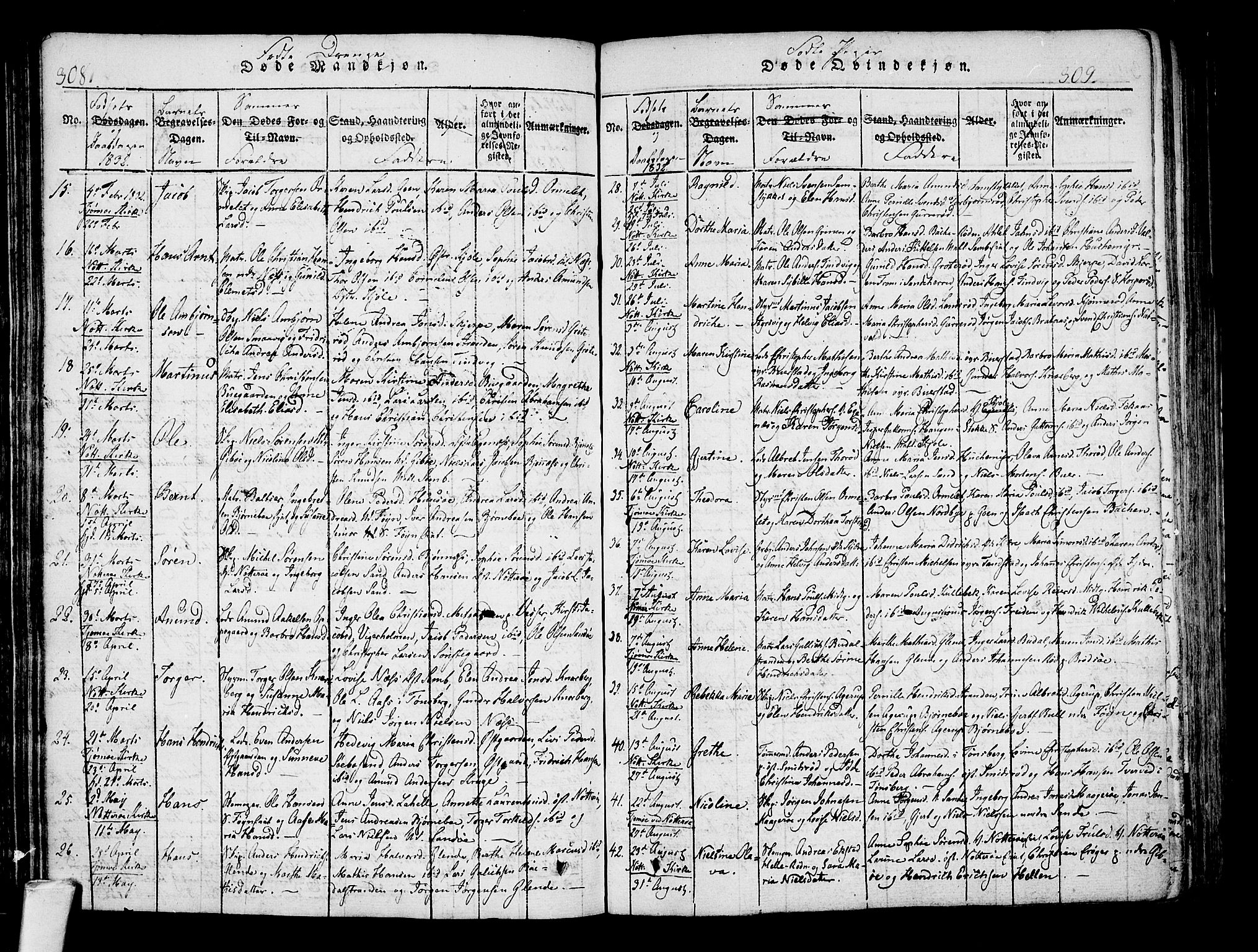 Nøtterøy kirkebøker, AV/SAKO-A-354/F/Fa/L0004: Parish register (official) no. I 4, 1814-1838, p. 308-309