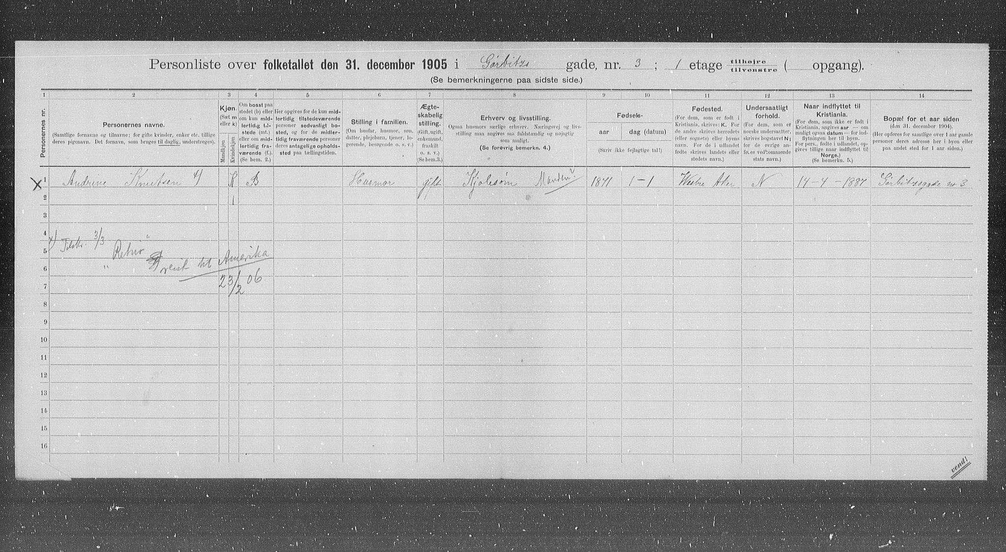 OBA, Municipal Census 1905 for Kristiania, 1905, p. 17188