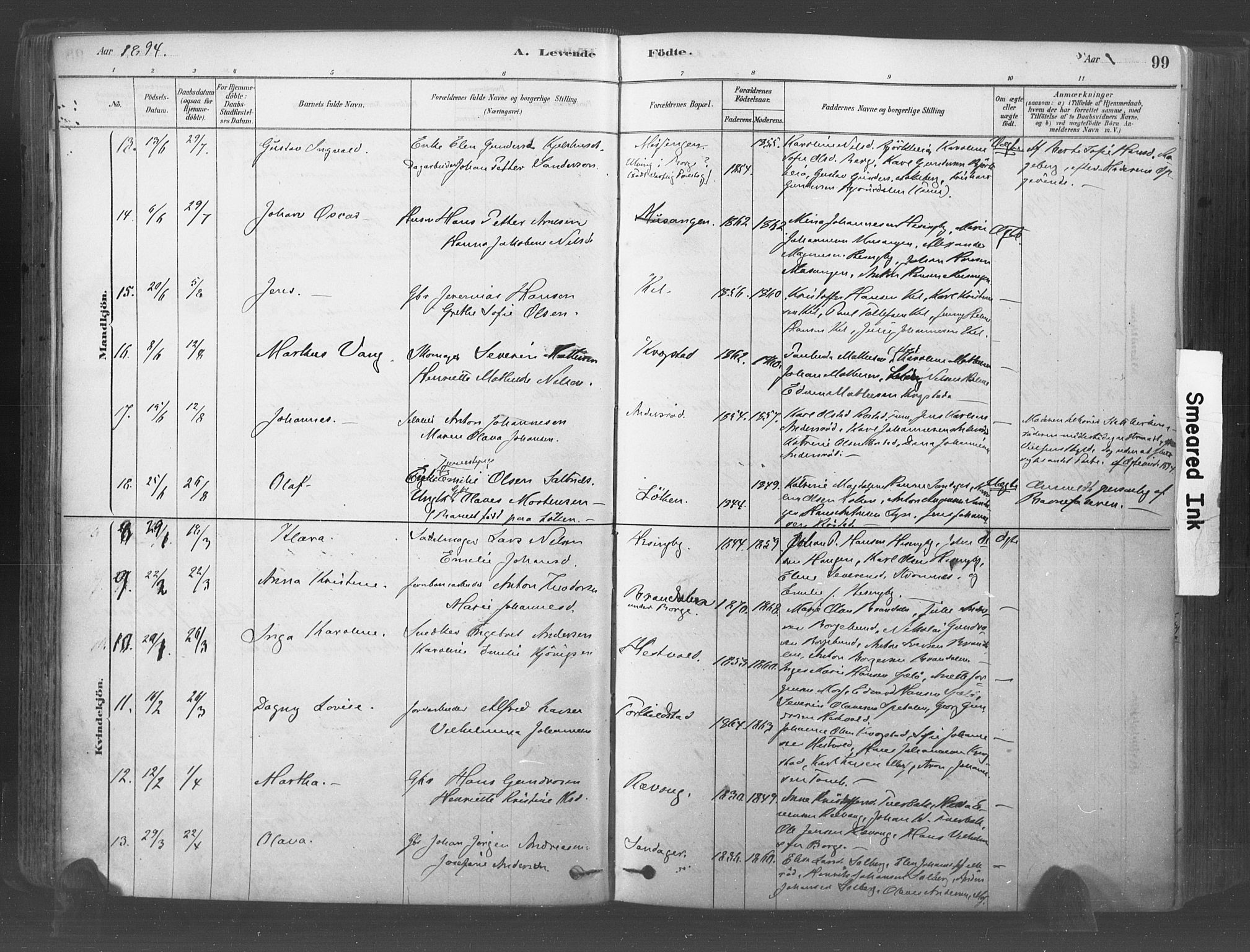 Råde prestekontor kirkebøker, AV/SAO-A-2009/F/Fa/L0007: Parish register (official) no. 7, 1878-1902, p. 99