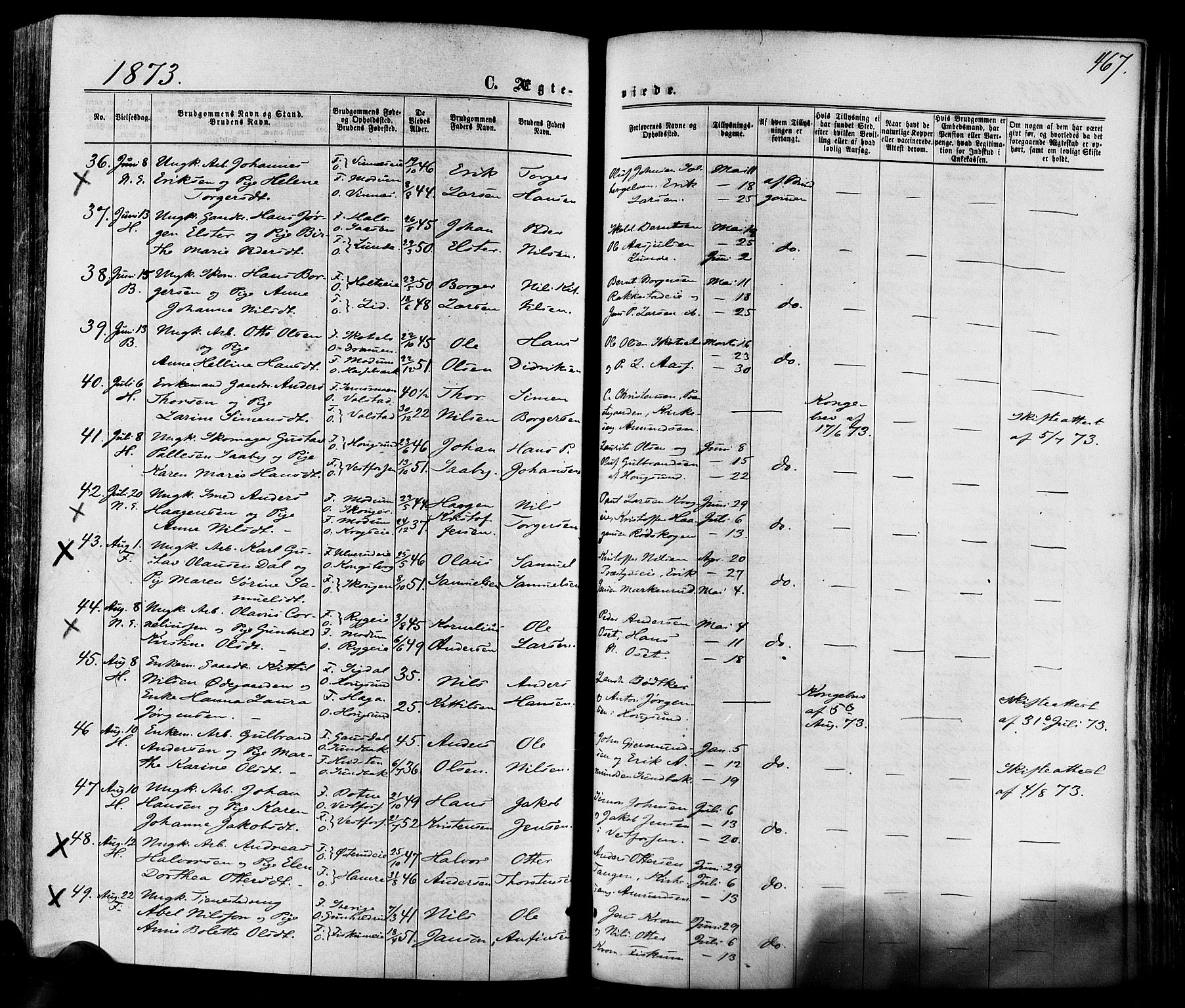 Eiker kirkebøker, AV/SAKO-A-4/F/Fa/L0017: Parish register (official) no. I 17, 1869-1877, p. 467