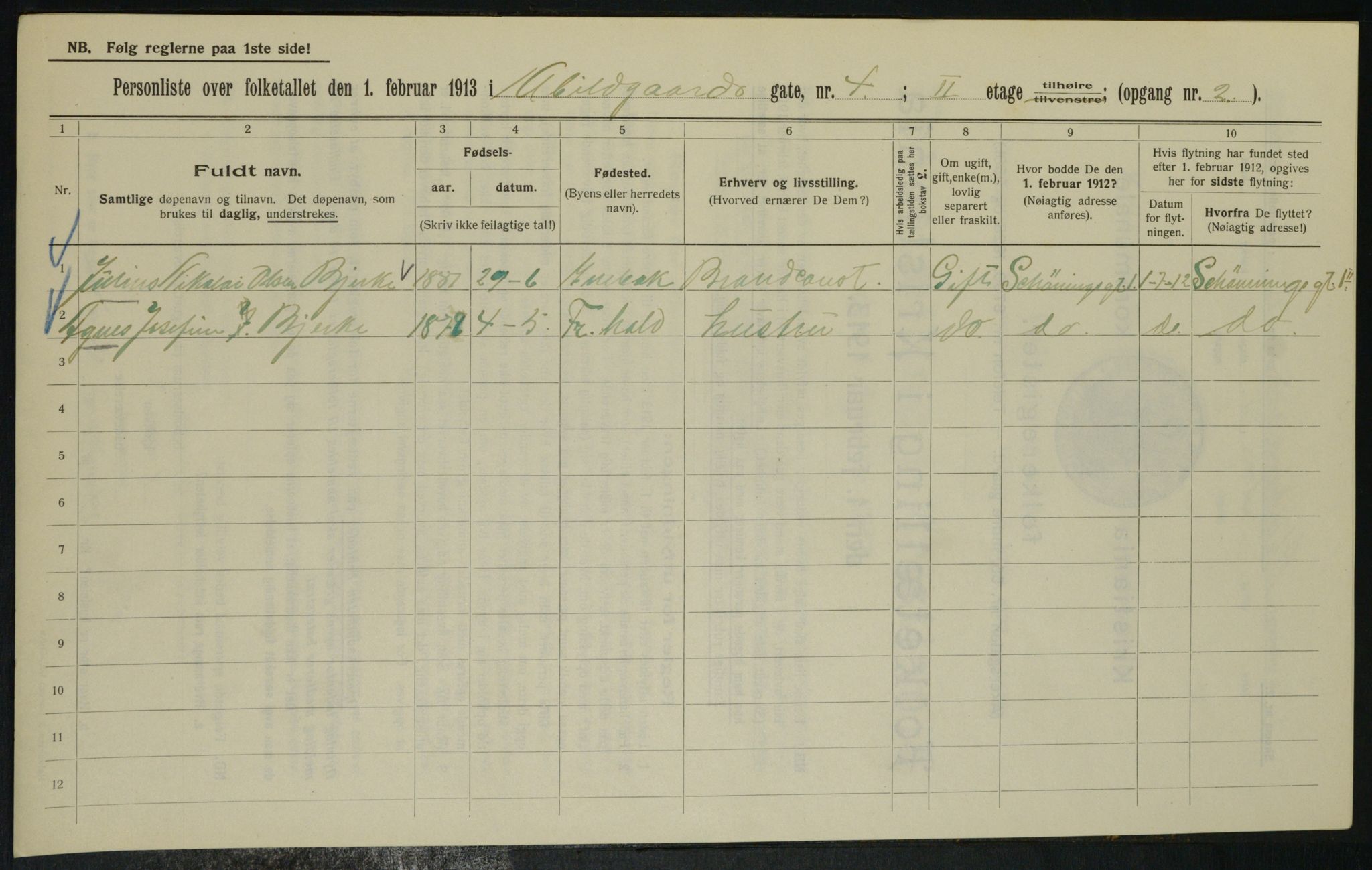 OBA, Municipal Census 1913 for Kristiania, 1913, p. 19