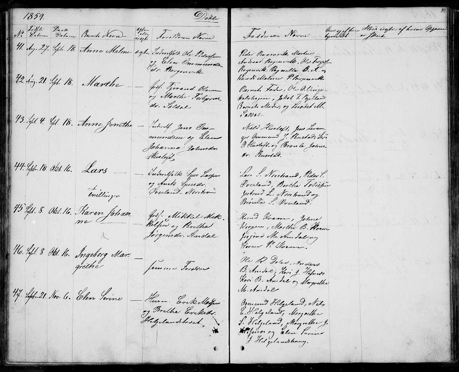 Nedstrand sokneprestkontor, SAST/A-101841/01/IV: Parish register (official) no. A 8, 1839-1860, p. 84