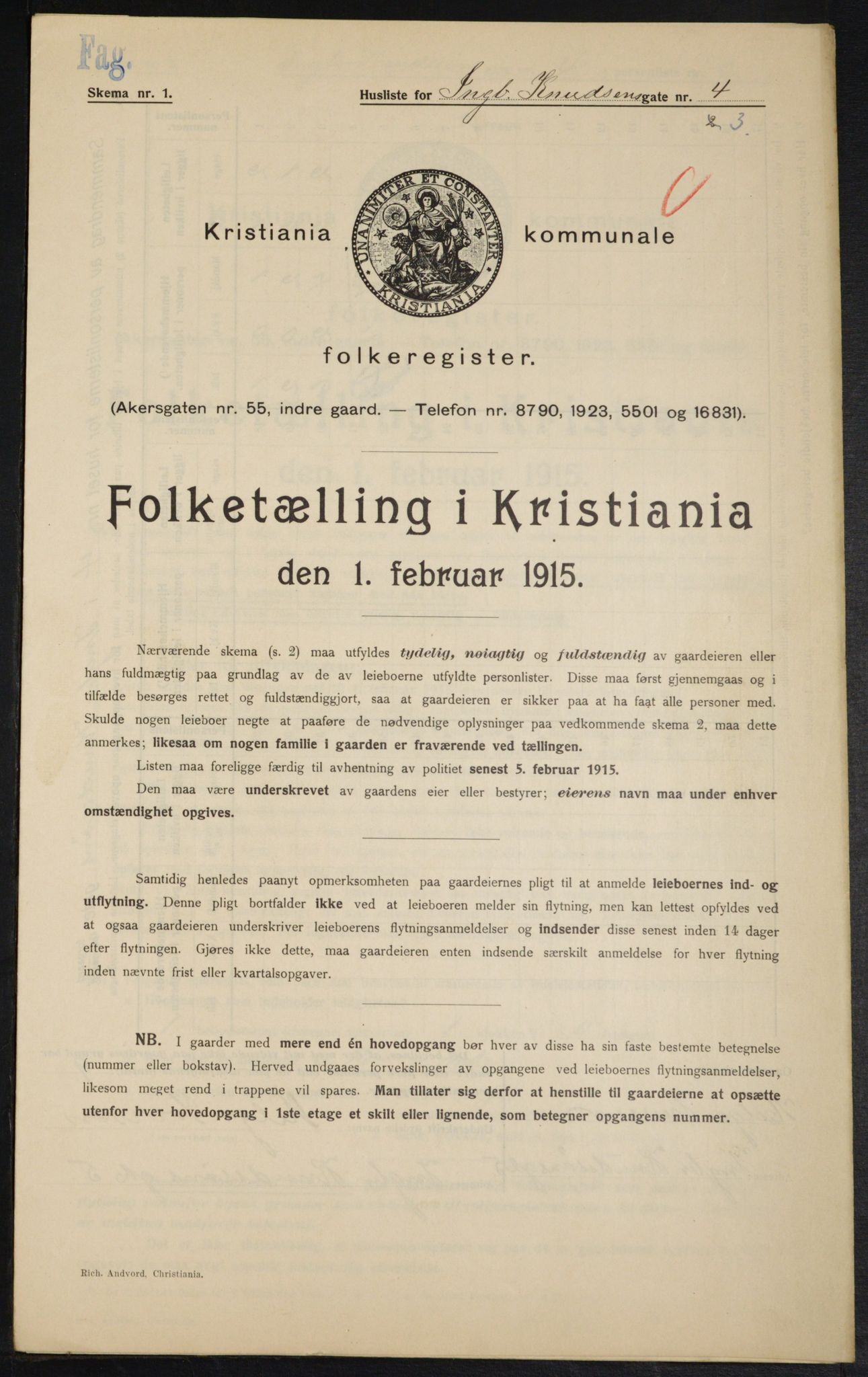 OBA, Municipal Census 1915 for Kristiania, 1915, p. 43312