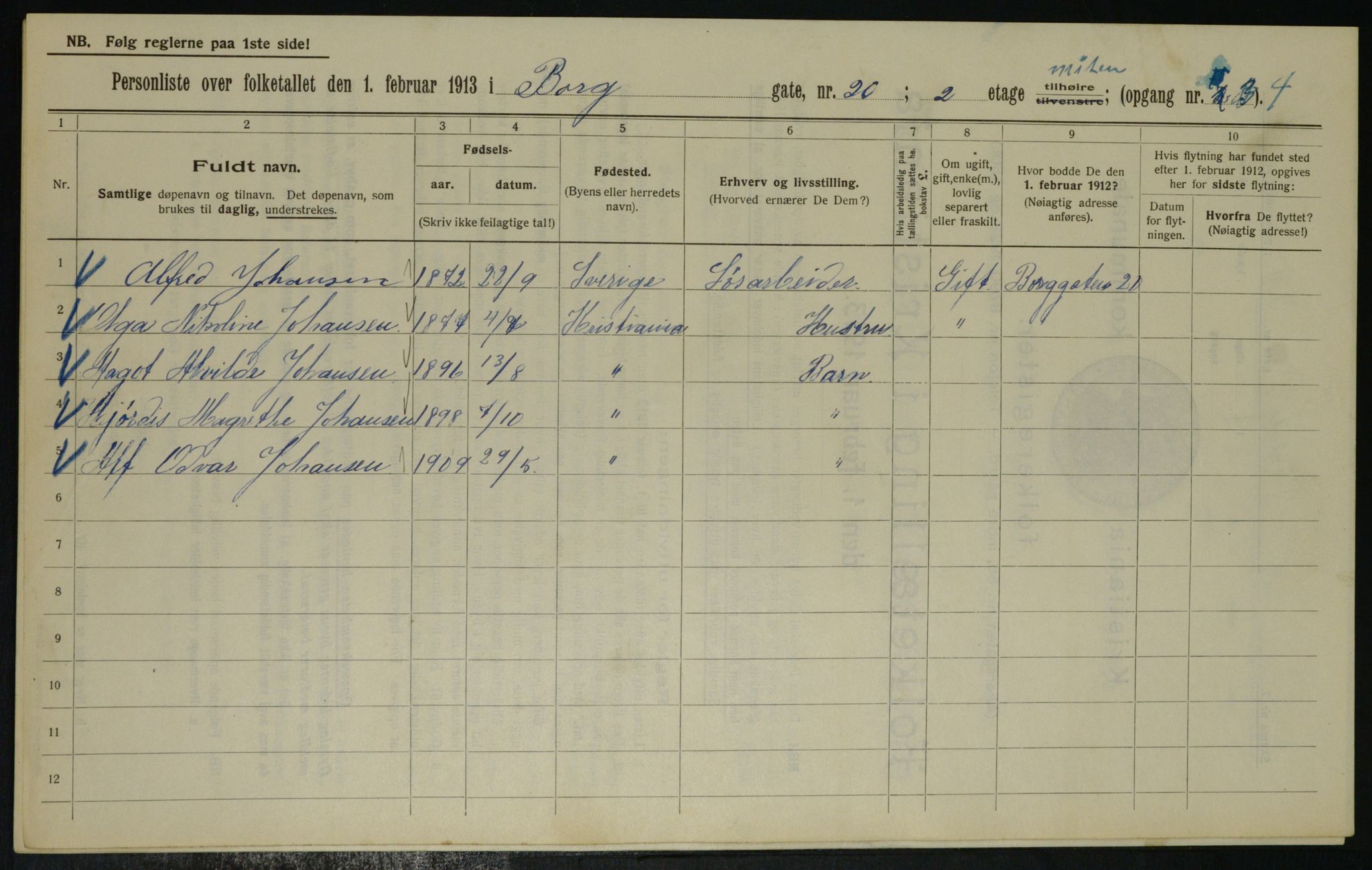 OBA, Municipal Census 1913 for Kristiania, 1913, p. 7929