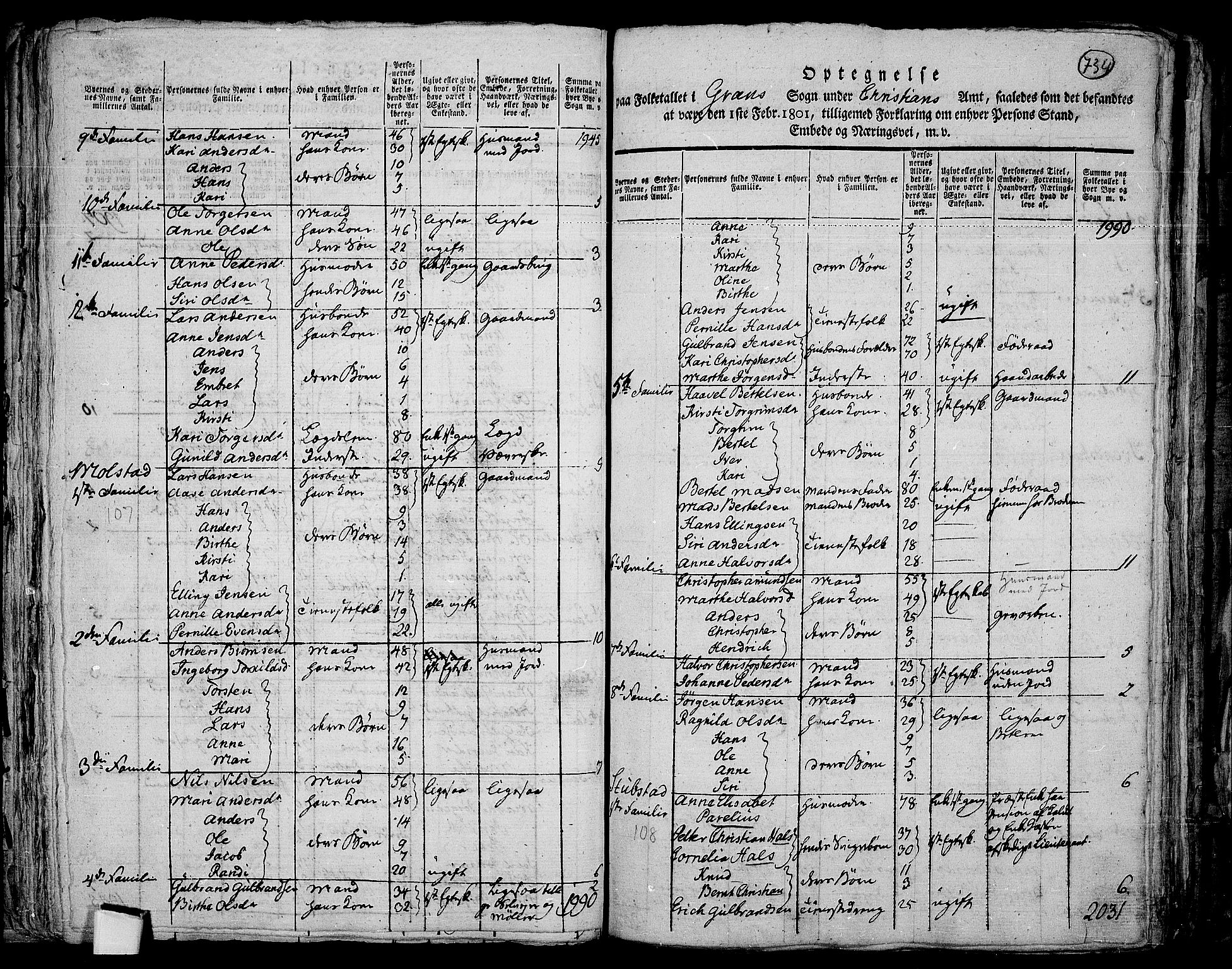 RA, 1801 census for 0534P Gran, 1801, p. 733b-734a