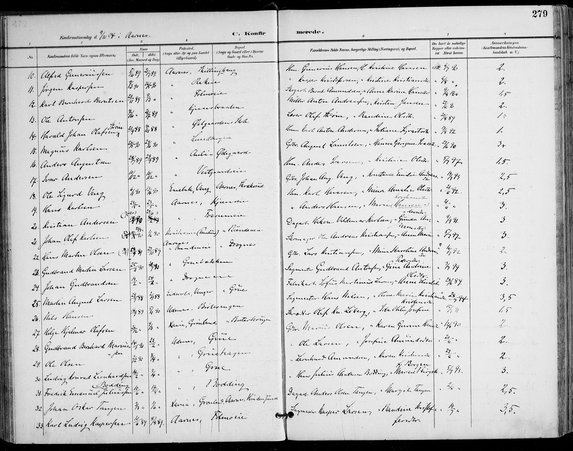 Nes prestekontor Kirkebøker, AV/SAO-A-10410/F/Fa/L0011: Parish register (official) no. I 11, 1899-1918, p. 279