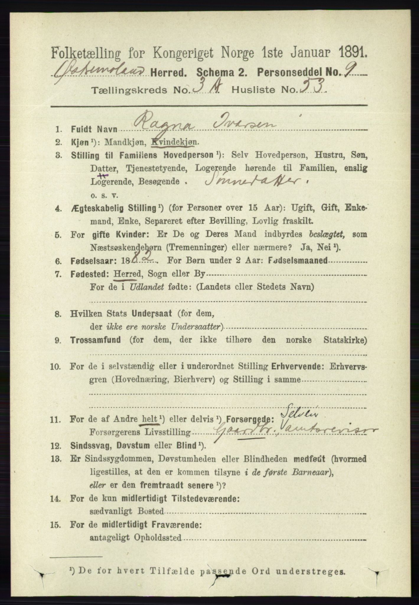 RA, 1891 census for 0918 Austre Moland, 1891, p. 1659