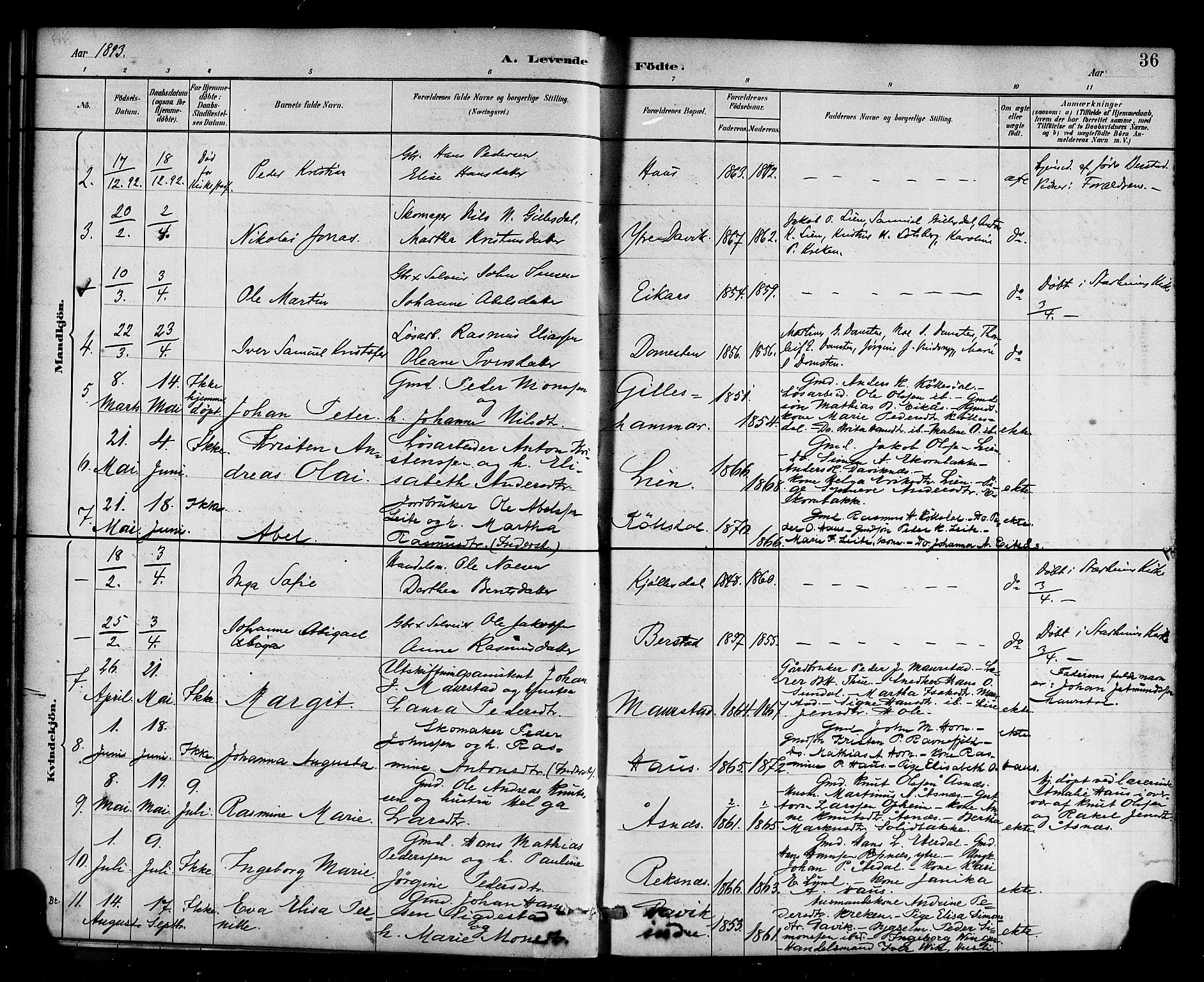 Davik sokneprestembete, SAB/A-79701/H/Haa/Haab/L0001: Parish register (official) no. B 1, 1882-1900, p. 36