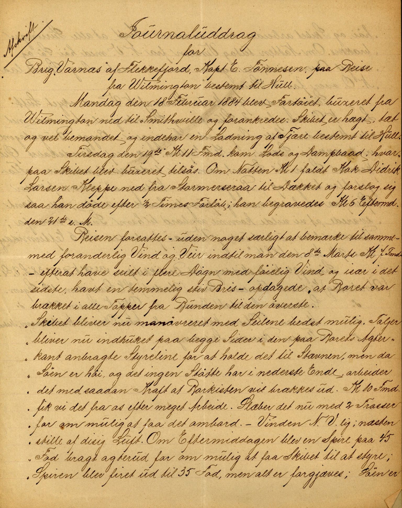 Pa 63 - Østlandske skibsassuranceforening, VEMU/A-1079/G/Ga/L0017/0009: Havaridokumenter / Agnese, Agnes, Adelphia, Kvik, Varnæs, 1884, p. 103